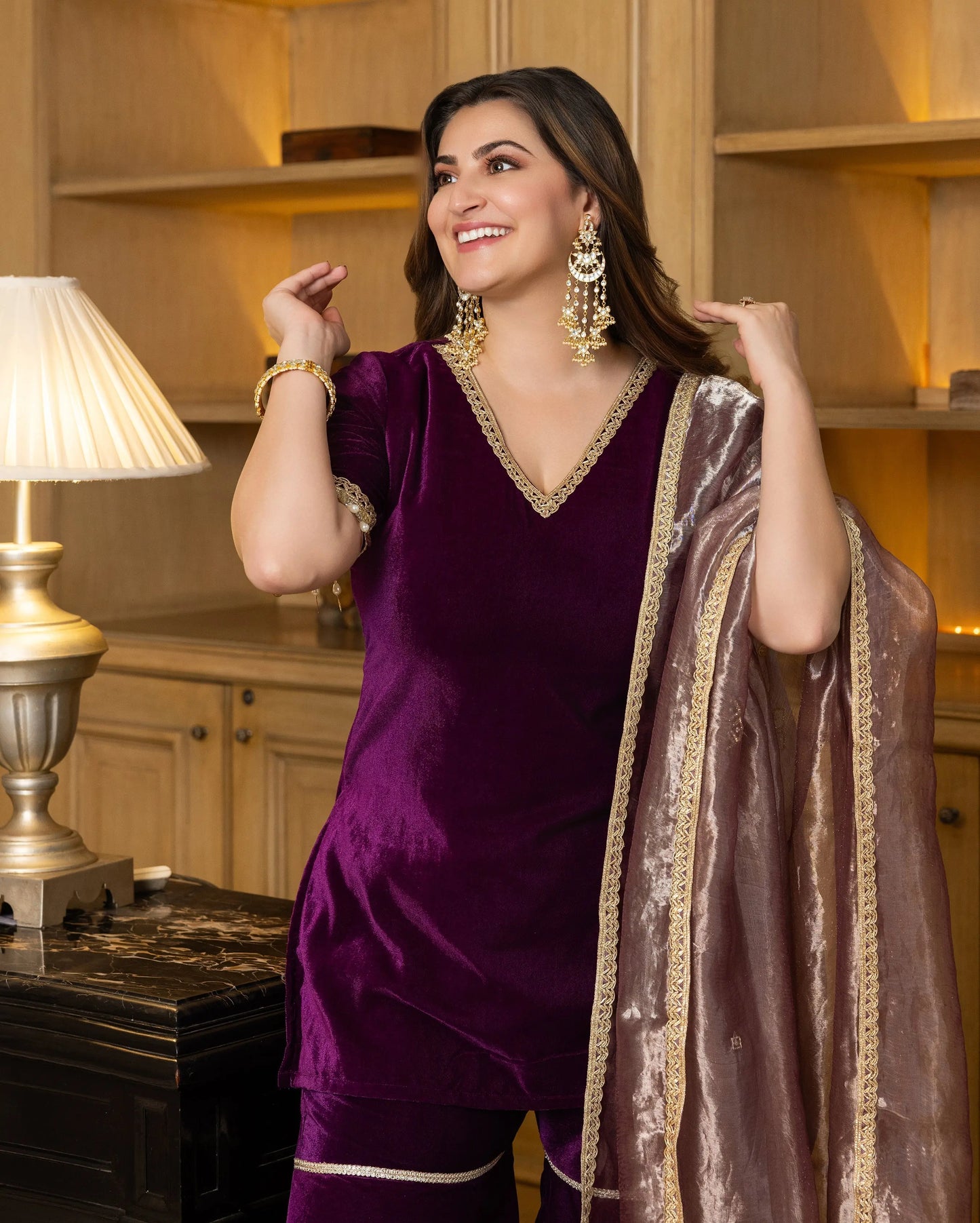 Jawahar Purple Solid Velvet Sharara Set My Store