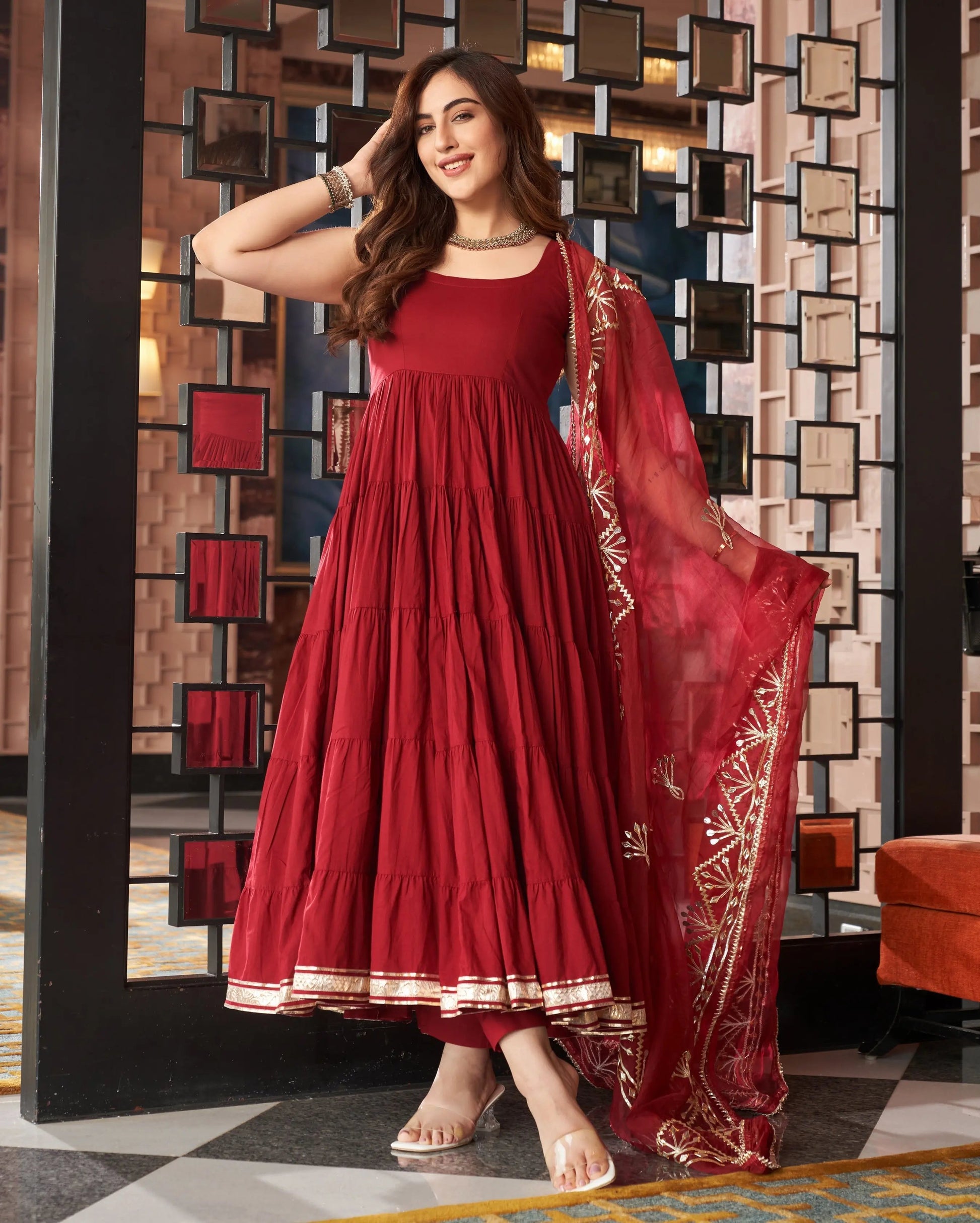Chandni Maroon Gotapatti Cotton Suit Set My Store