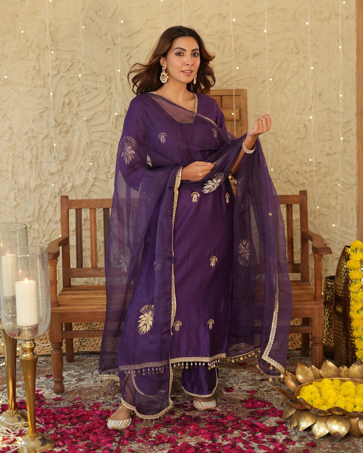 Swarna Purple Embroidered Chanderi Suit Set My Store