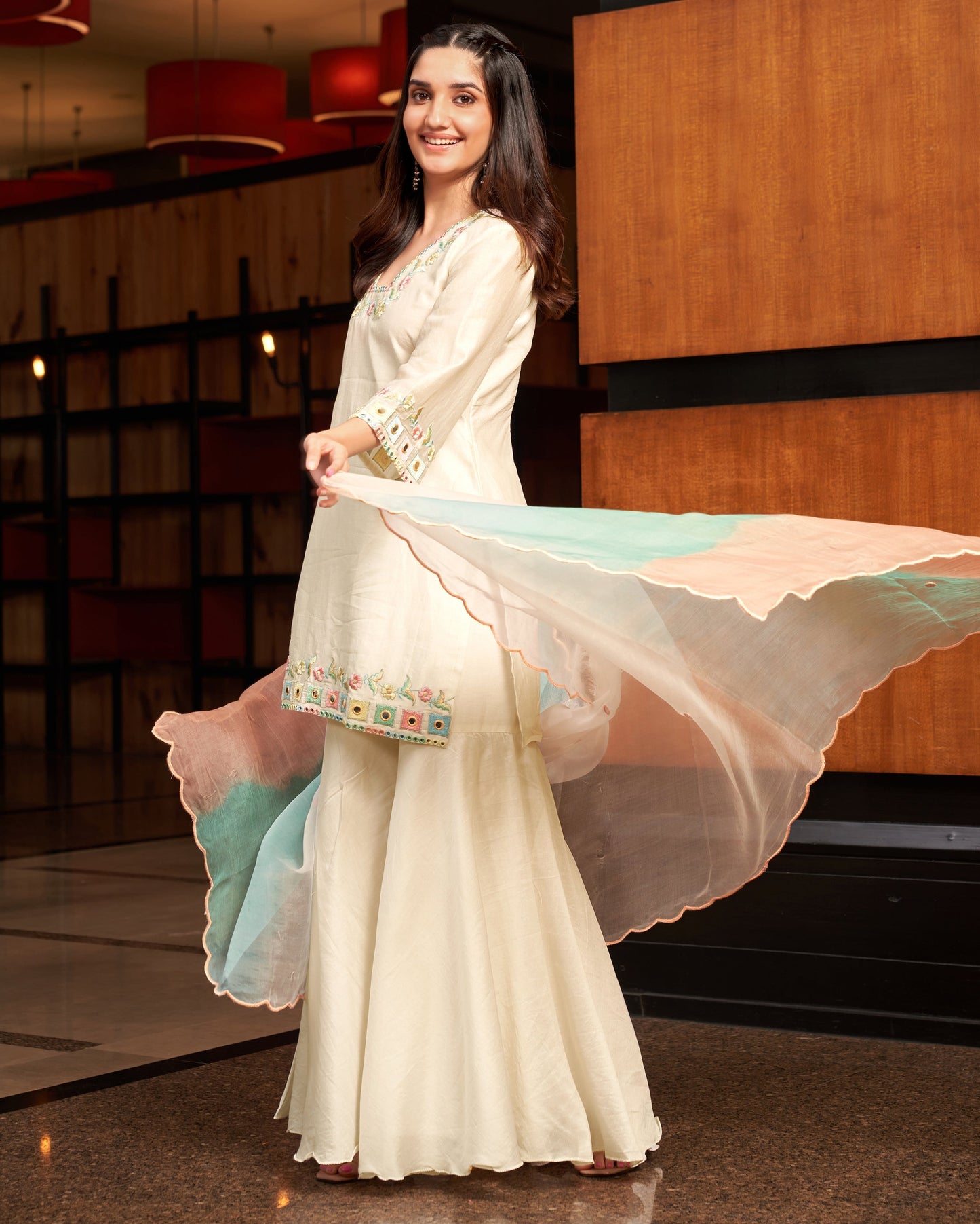 Raas White Embroidered Chanderi Sharara set Quick Cart