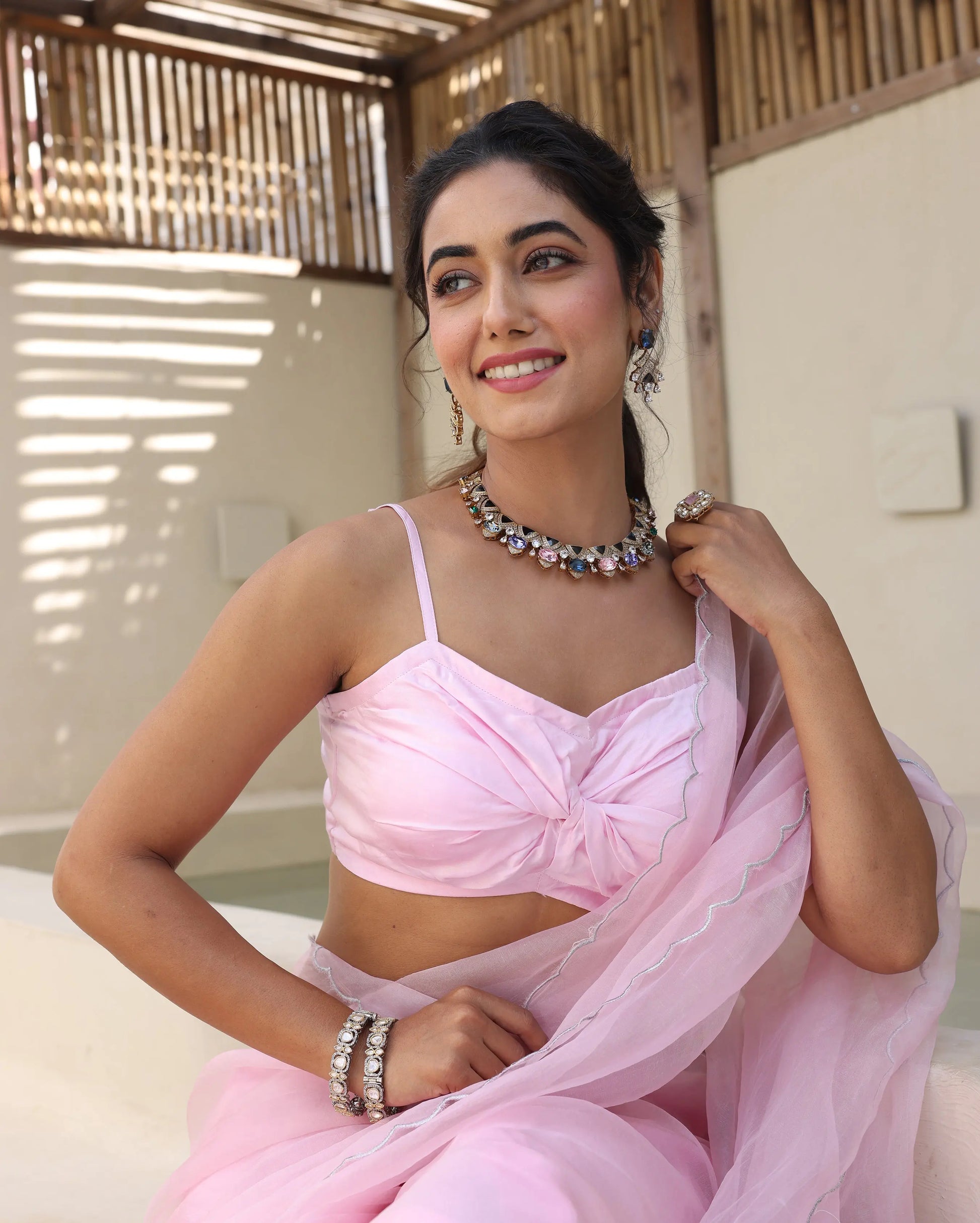 Saanjh Pink Satin Blouse My Store