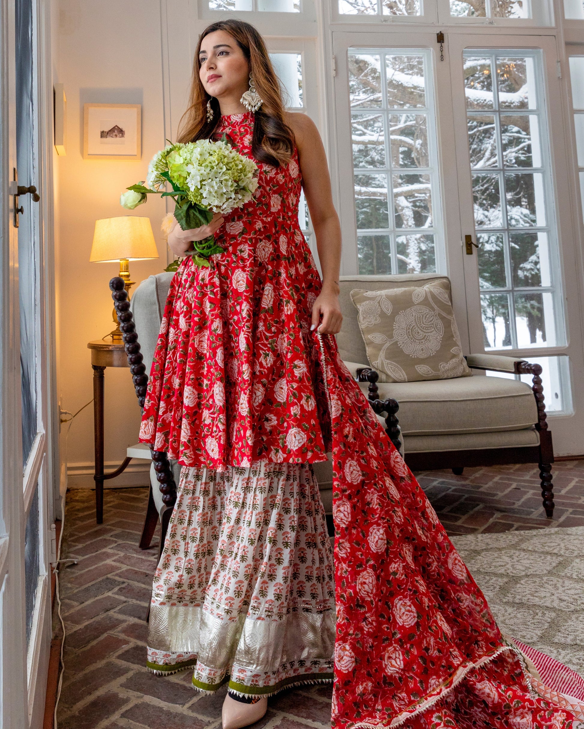 Red Finch Handblock Sharara Set My Store