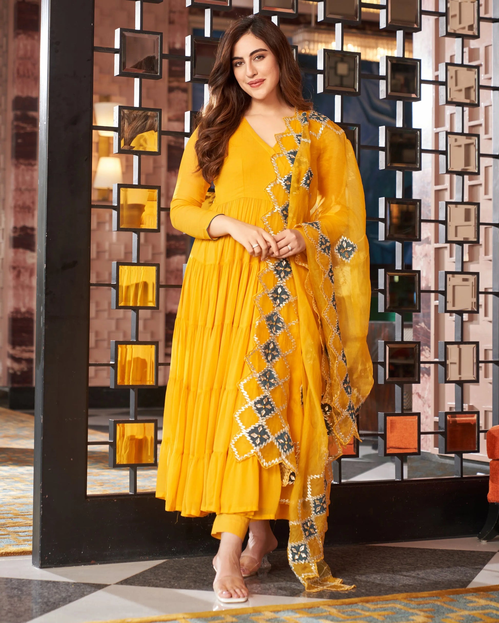 Resham Yellow Gotapatti Georgette Suit Set My Store