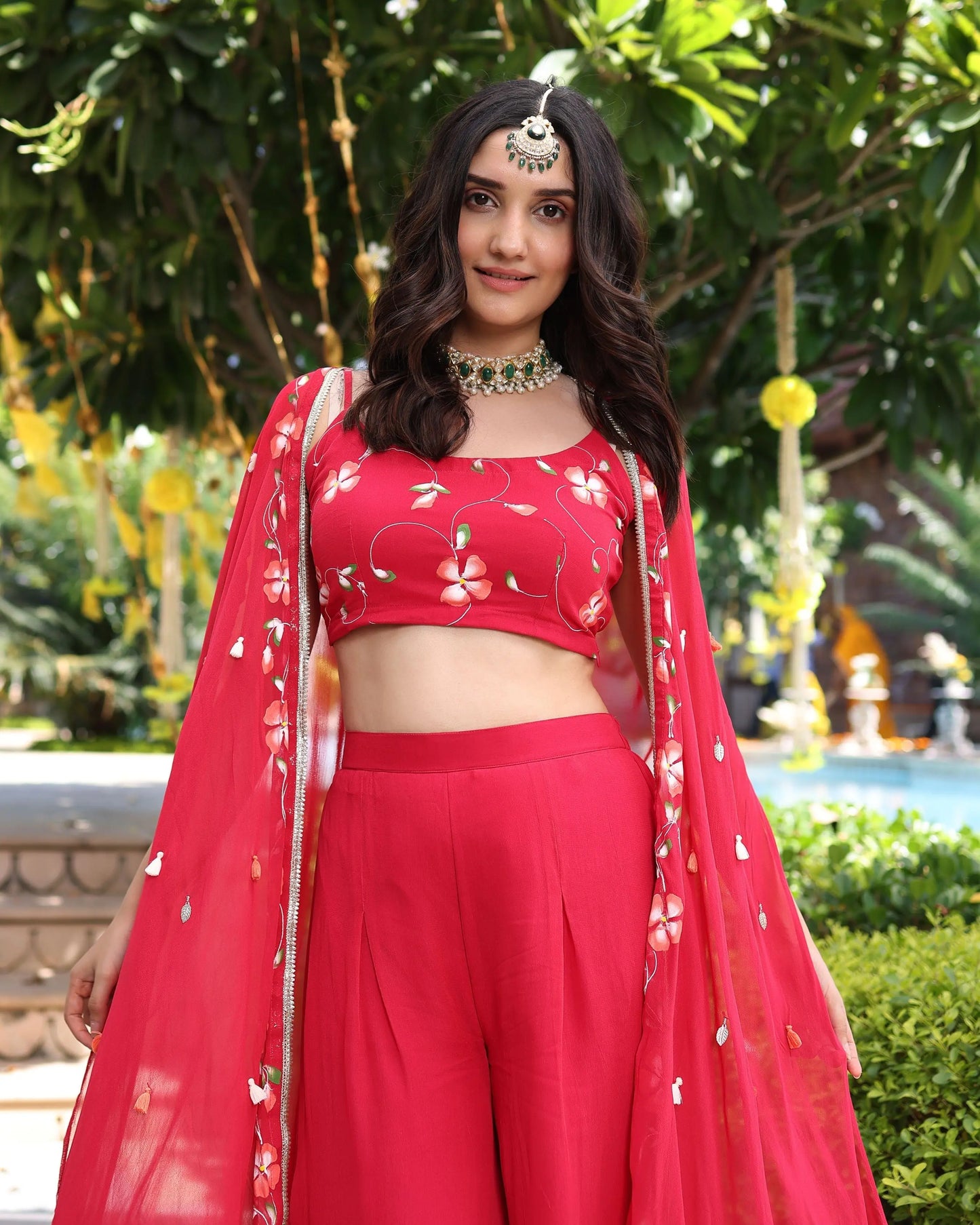 Hareeta Red Handpainted Georgette Coord Set My Store