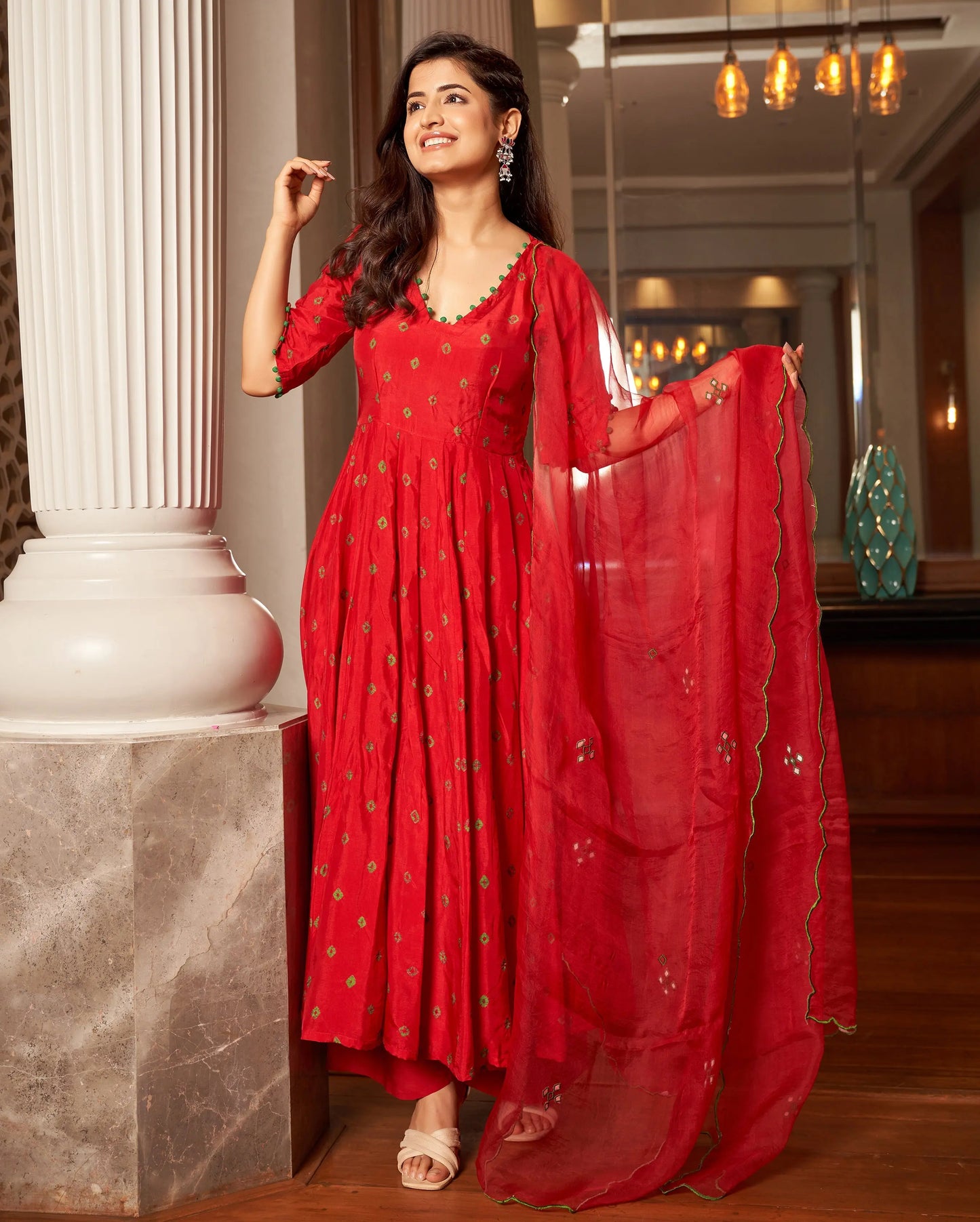 Rasa Red Bandhani Silk Suit Set My Store