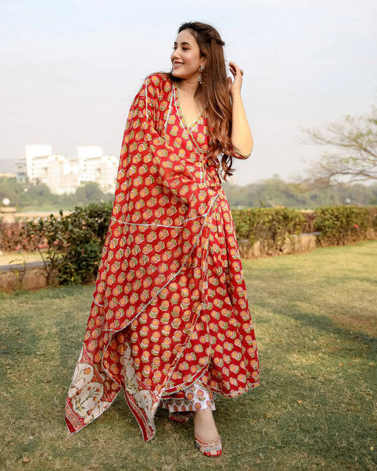 Red Rosewood Handblock Suit Set My Store