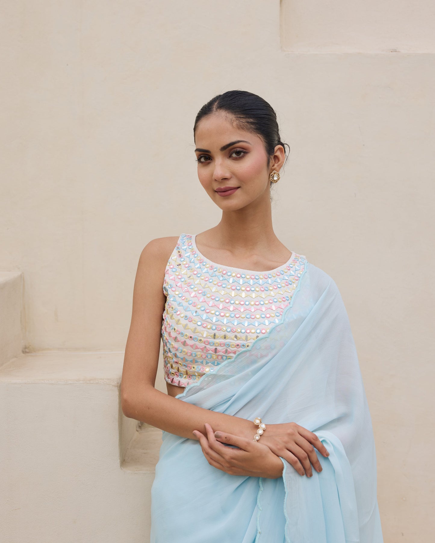 Daylight Charm White Satin Embroidered Blouse My Store