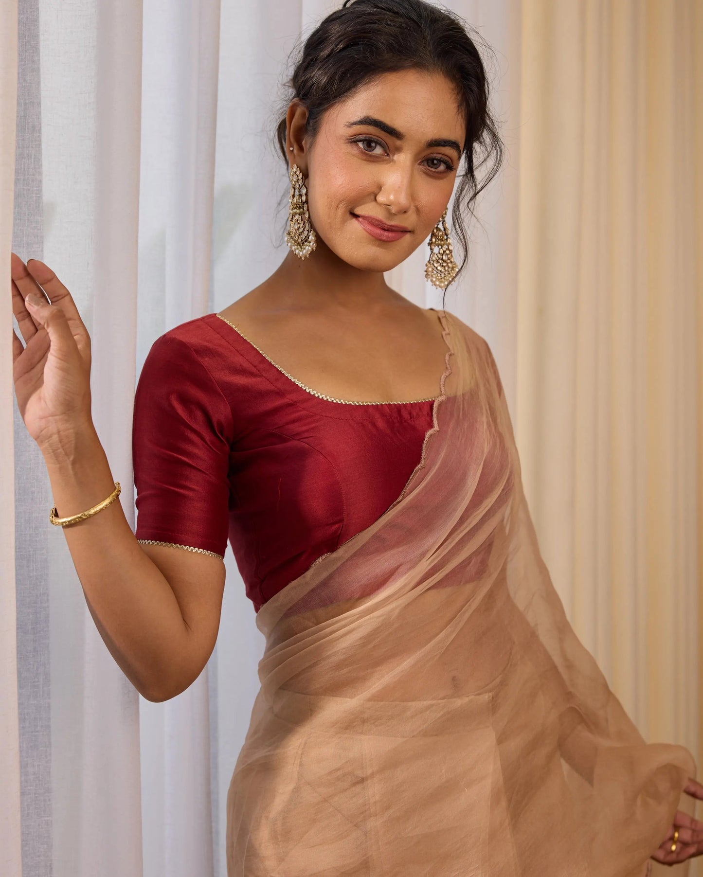 Metro Muse Maroon Chanderi Blouse My Store