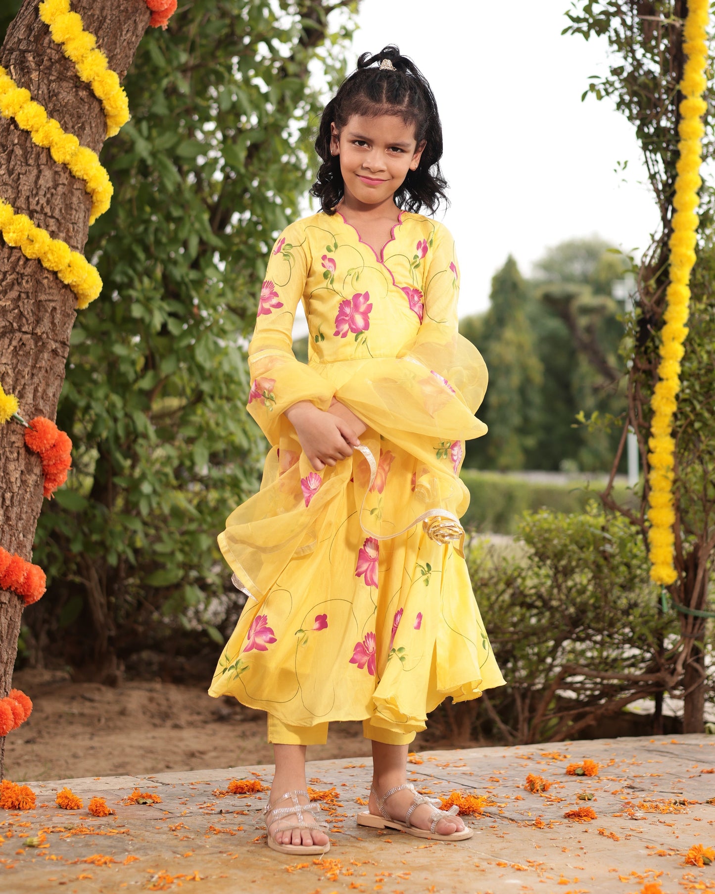 Buttercup Yellow Muslin Silk Handpainted Suit Set My Store