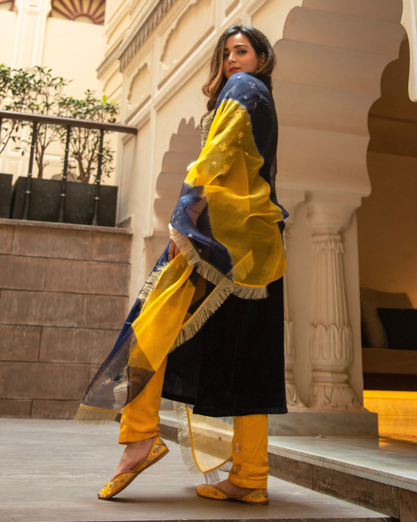 Dazzling Blue Velvet Handcrafted Suit Set Quick Cart