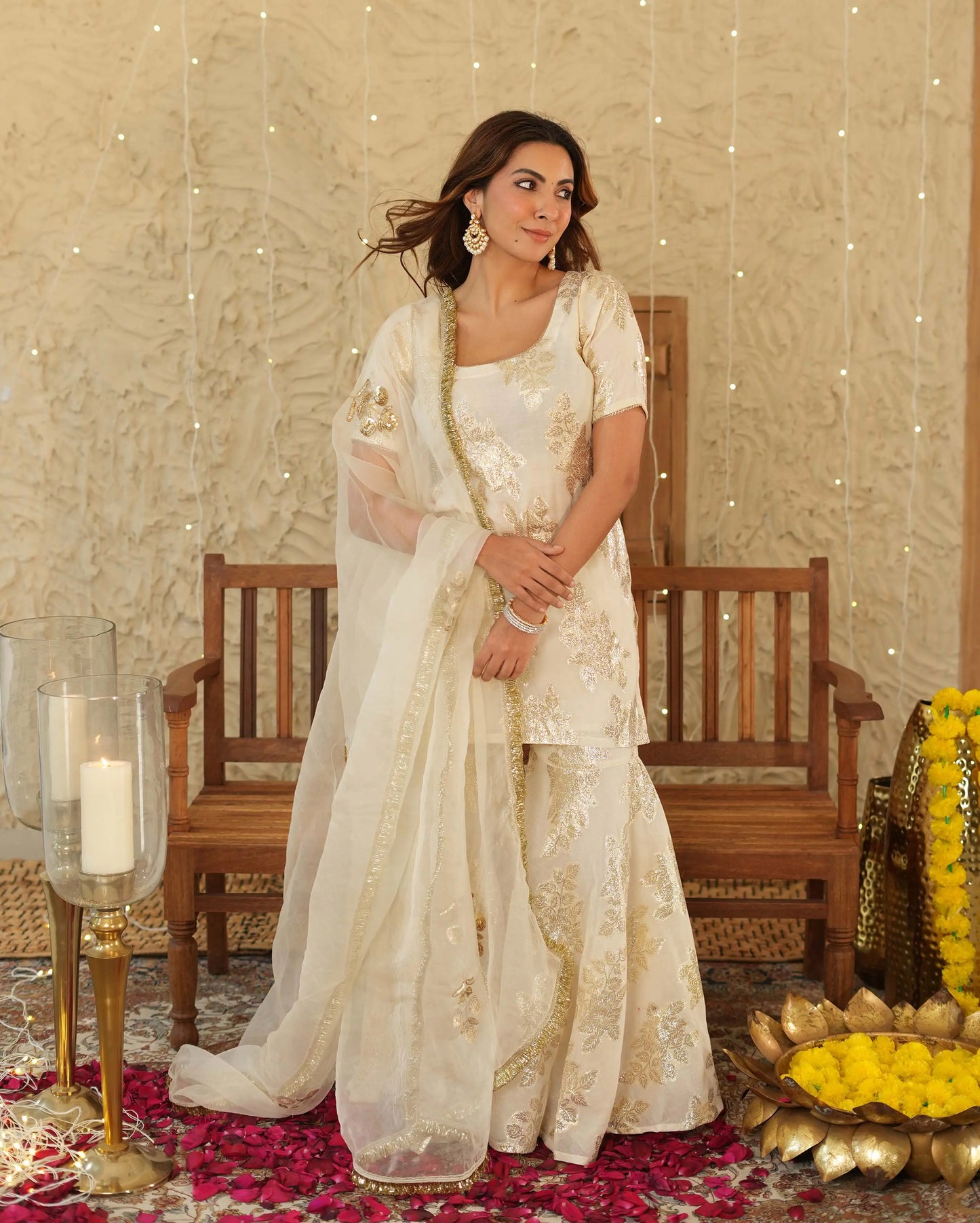 Shubh White Jacquard Sharara Set My Store