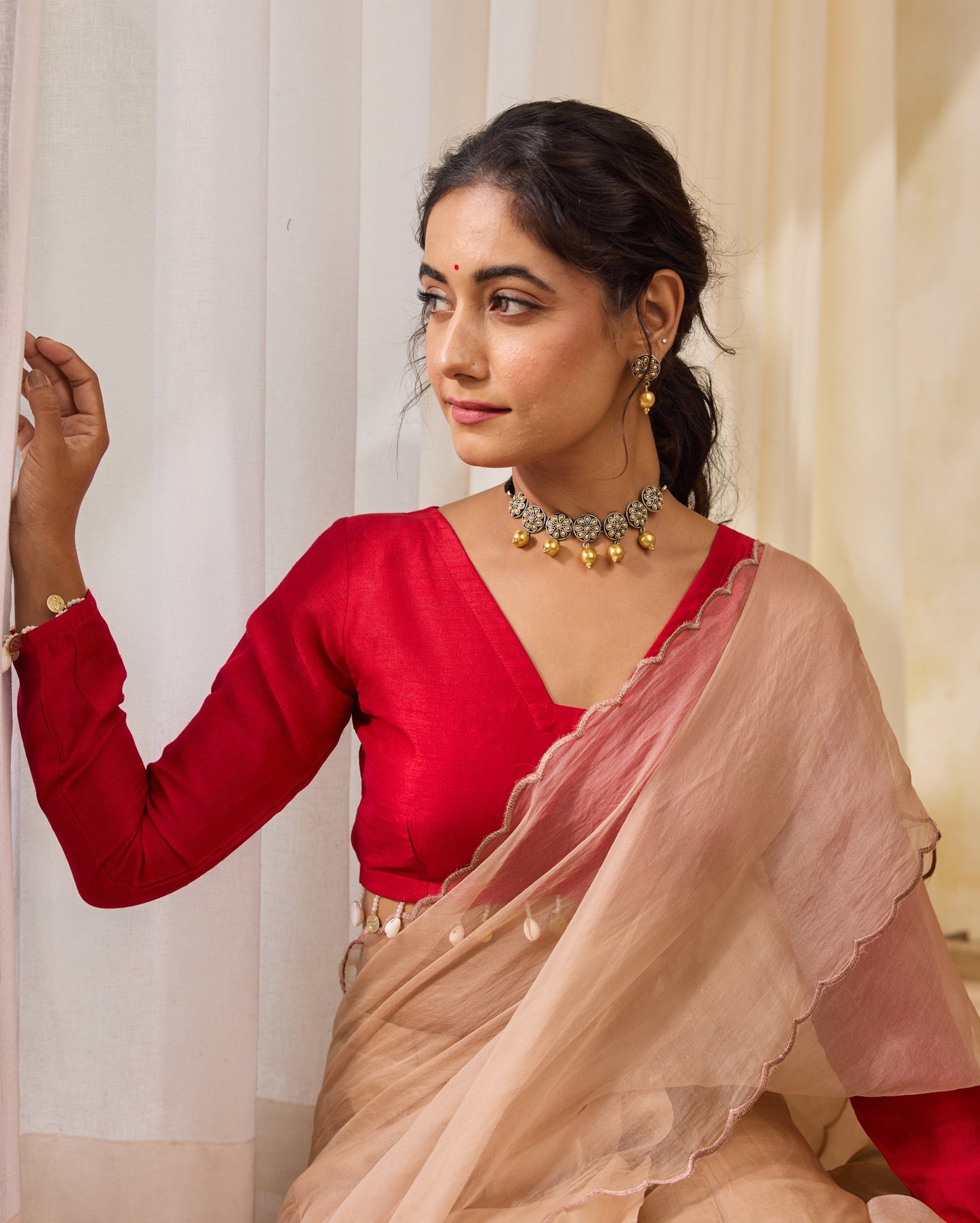 Rose Cascade Red Silk Blouse My Store