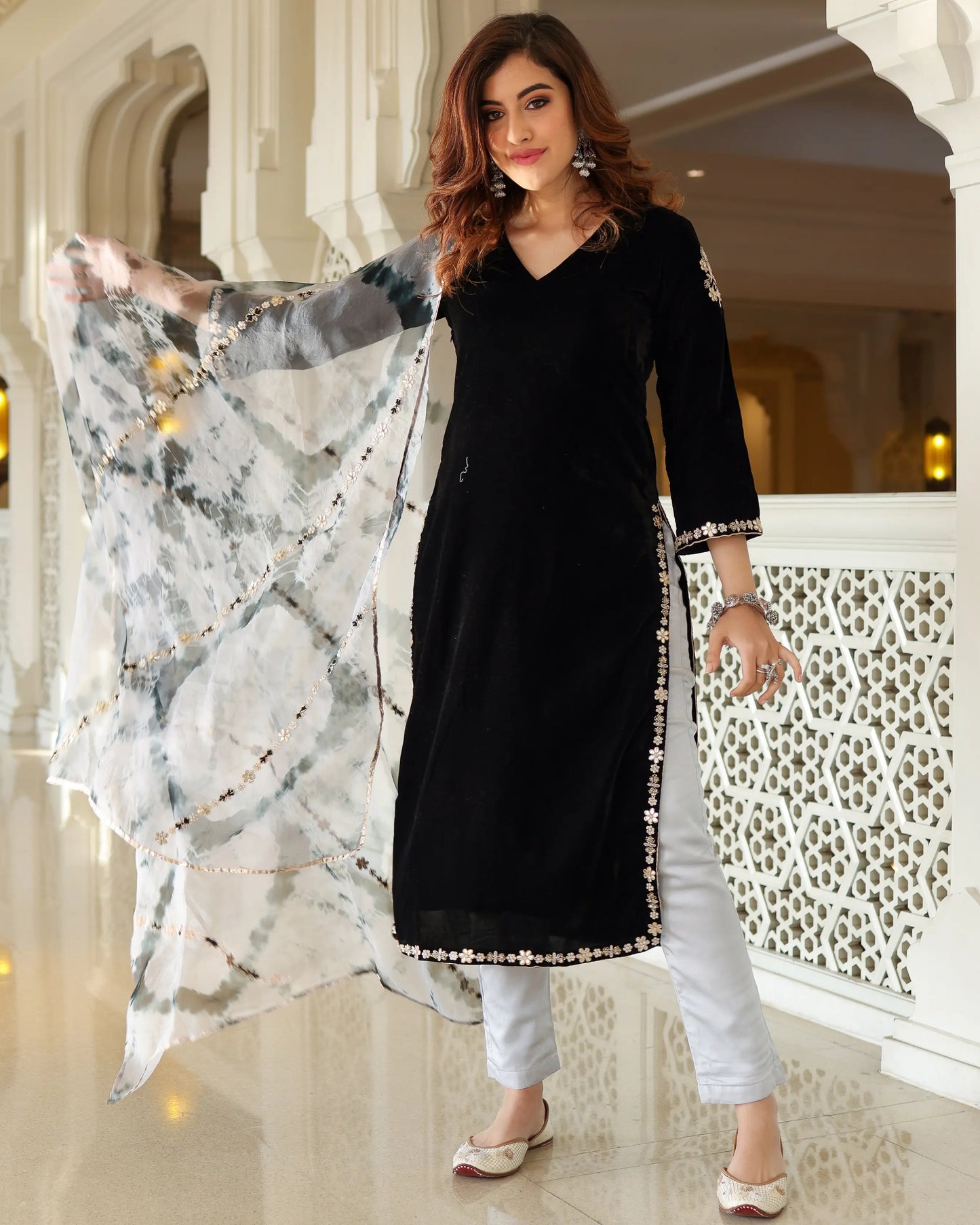 Bold Black Velvet Handcrafted Suit Set My Store