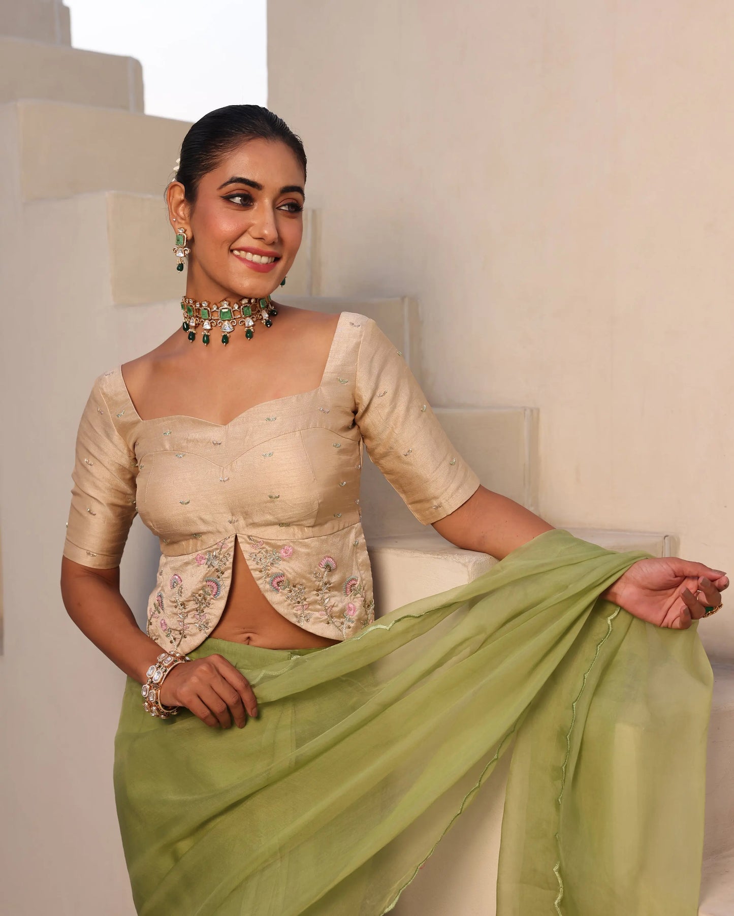 Gulabo Ivory Silk Embroidered Blouse My Store