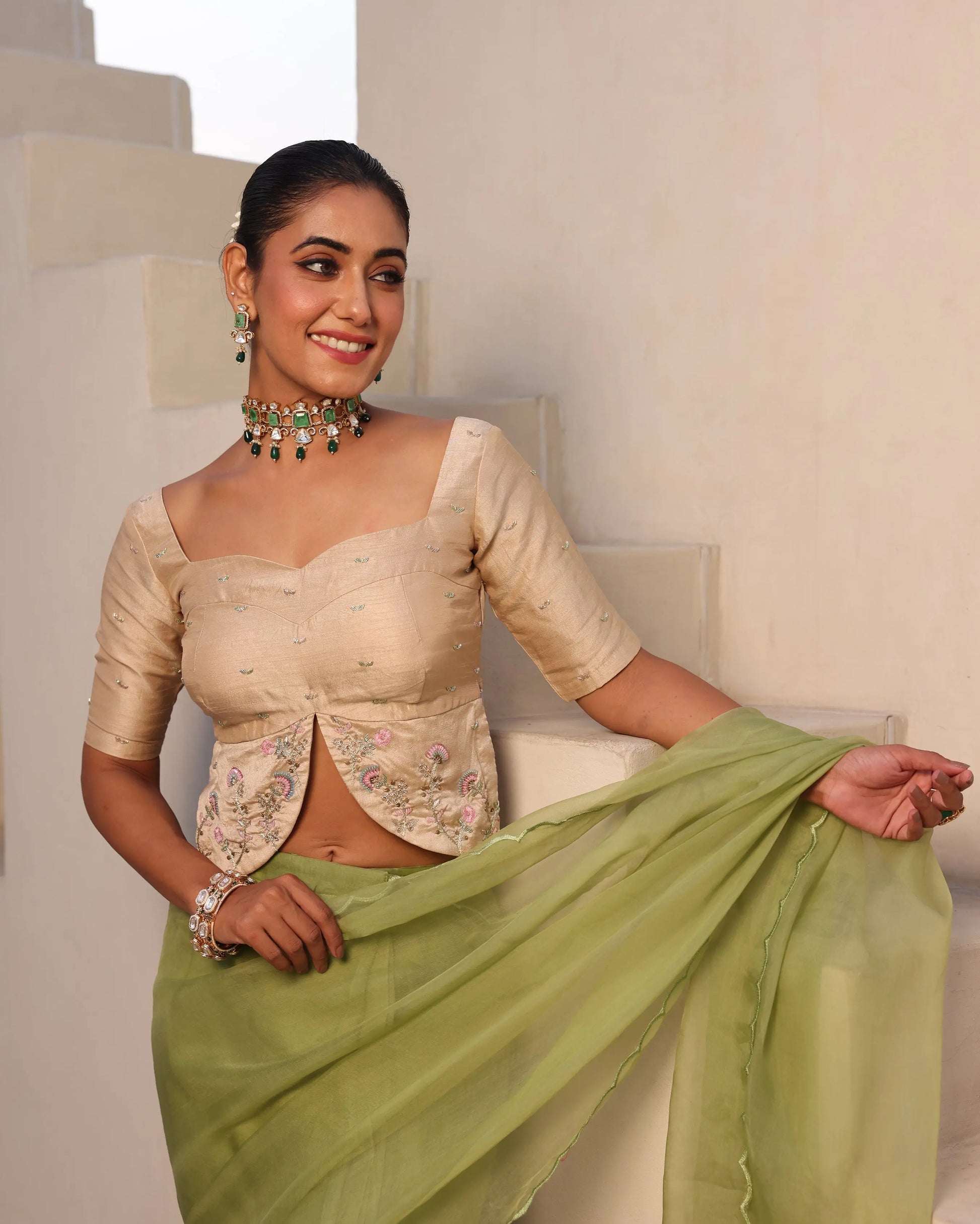 Gulabo Ivory Silk Embroidered Blouse My Store