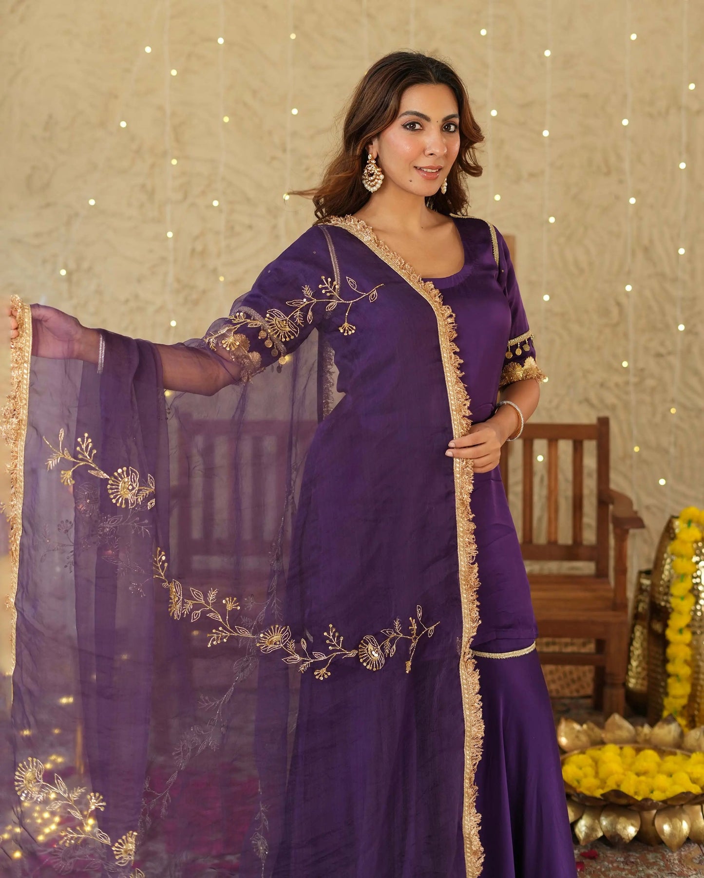 Ujwal Purple Solid Satin Sharara Set My Store