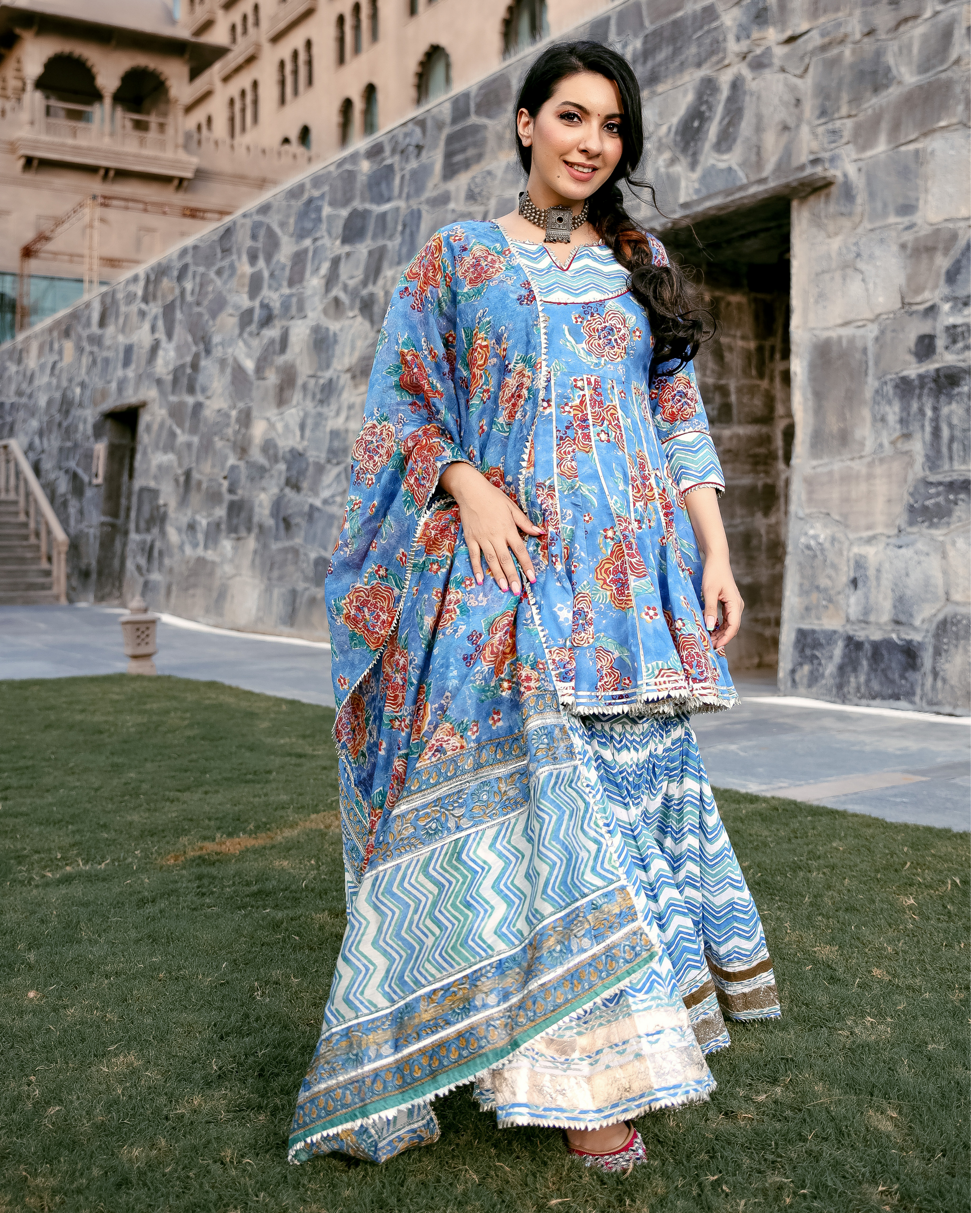 Rain Flower Handblock Gota Sharara Set My Store