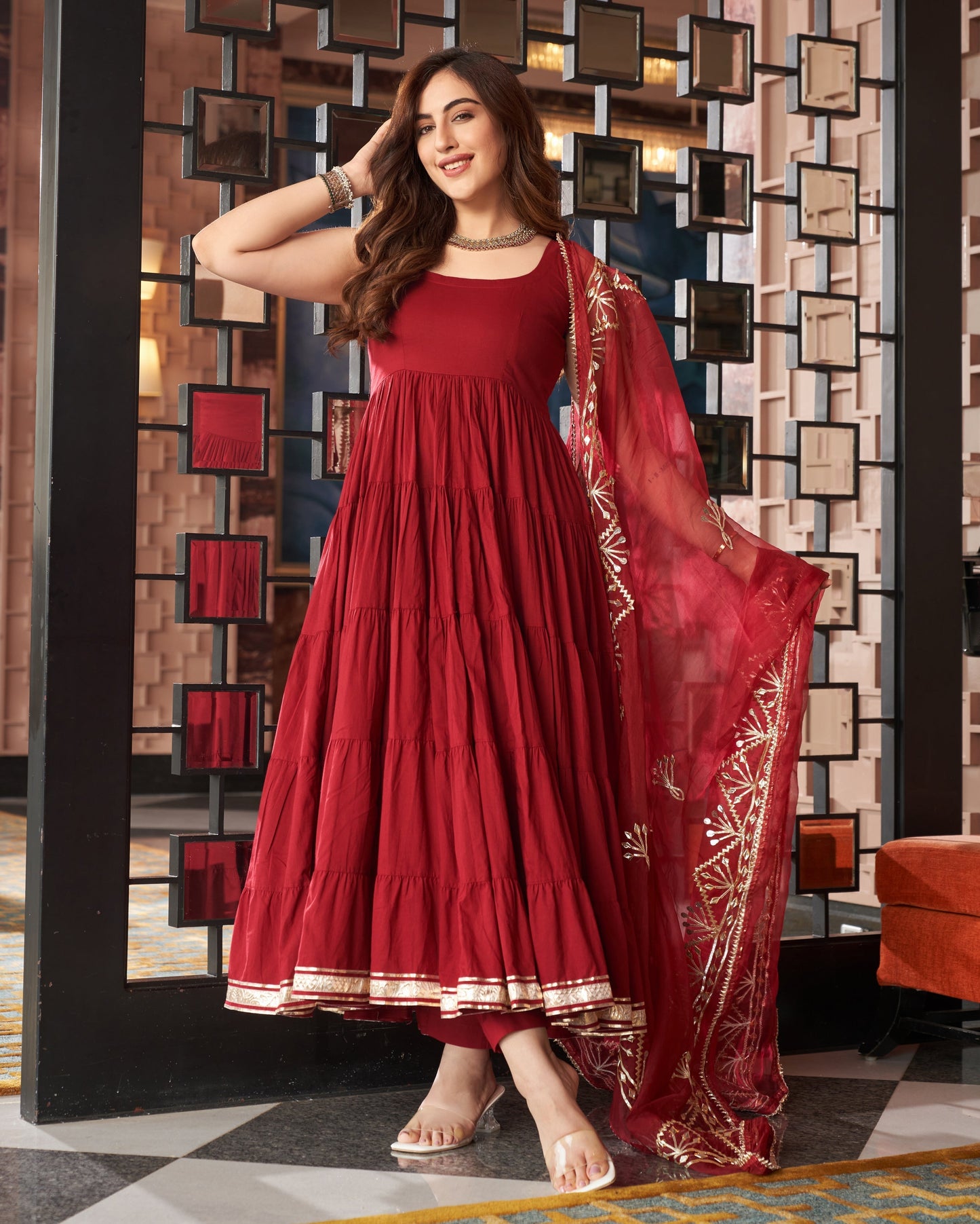Chandni Maroon Gotapatti Cotton Suit Set Quick Cart