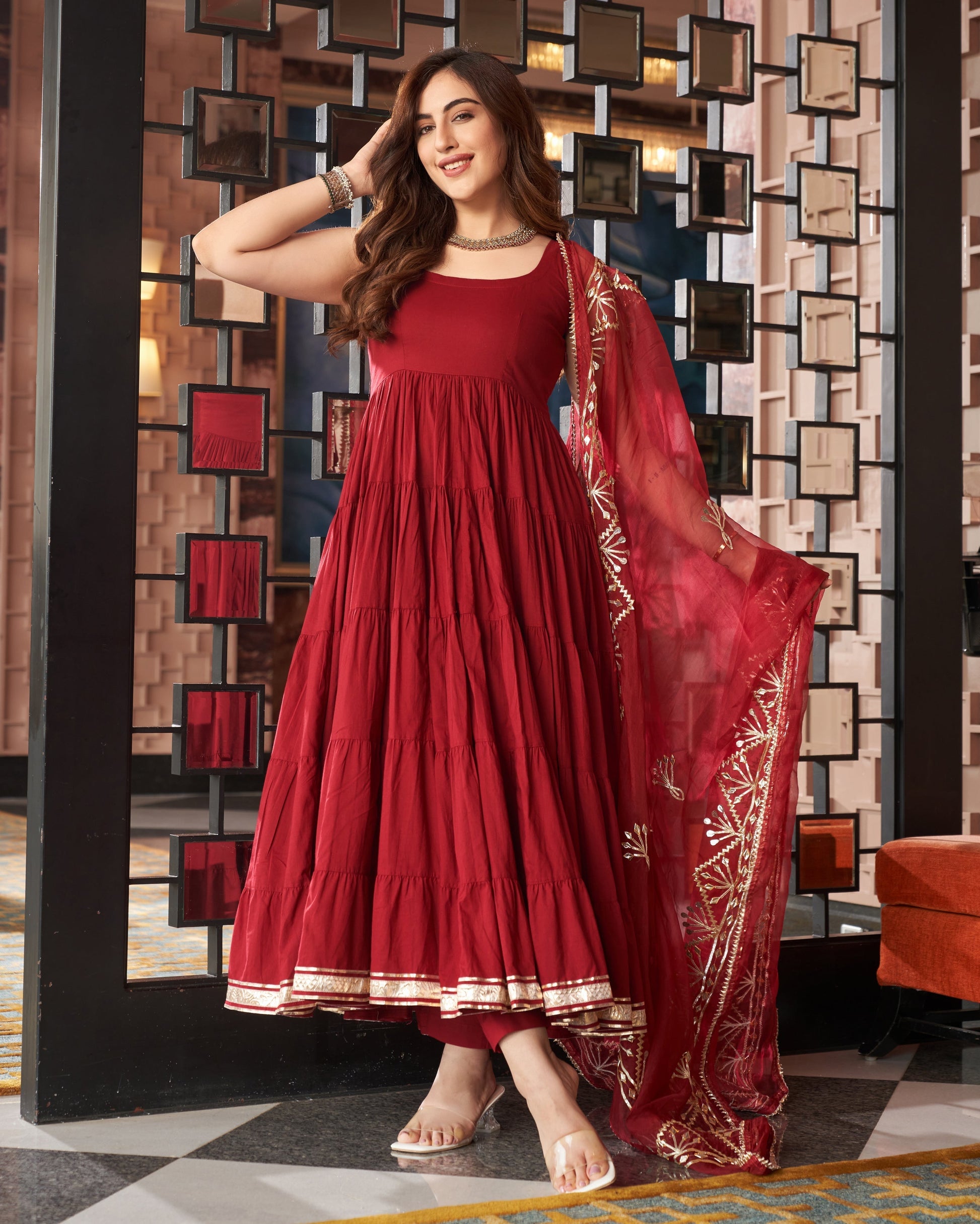 Chandni Maroon Gotapatti Cotton Suit Set Quick Cart