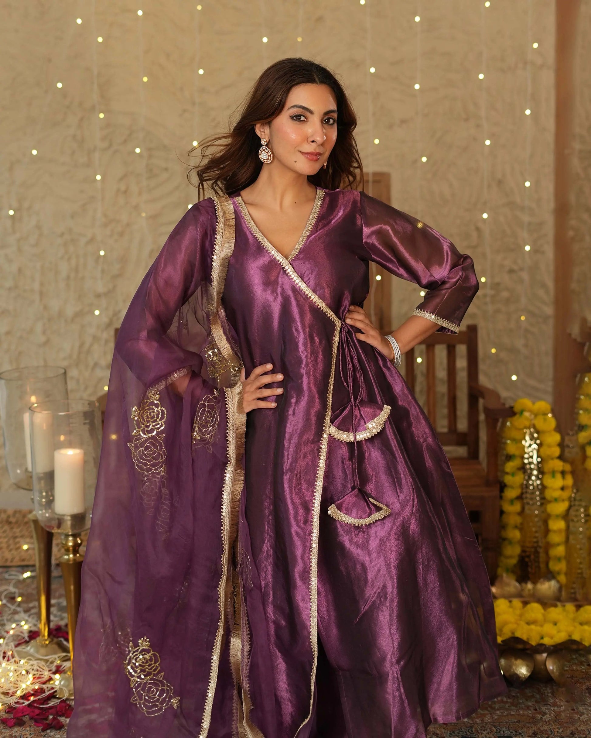 Jhilmil Purple Solid Tissue Suit Set My Store