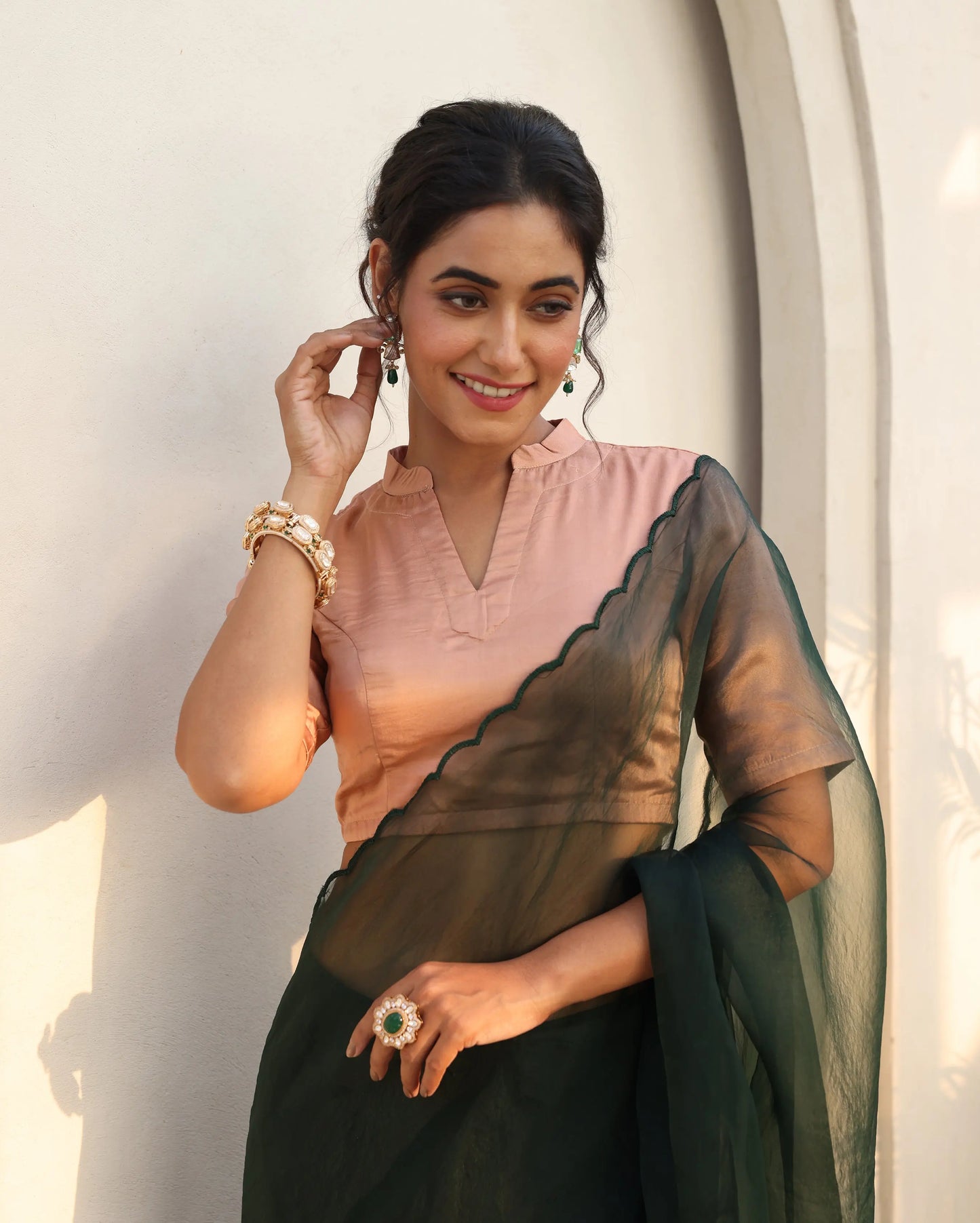 Sharvya Nude Brown Satin Blouse My Store