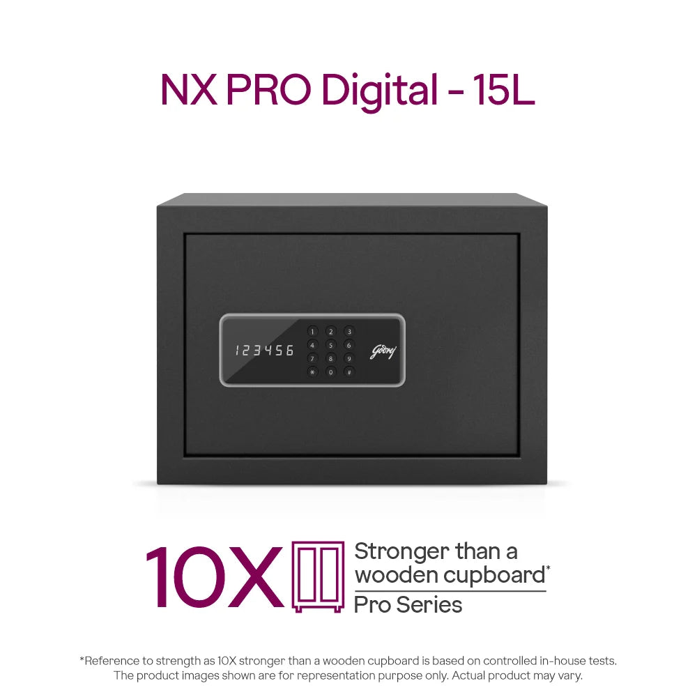 Godrej 15 Litres Digital Electronic Safe Locker for Home & Office with Motorized Locking Mechanism Grey Safe Locke