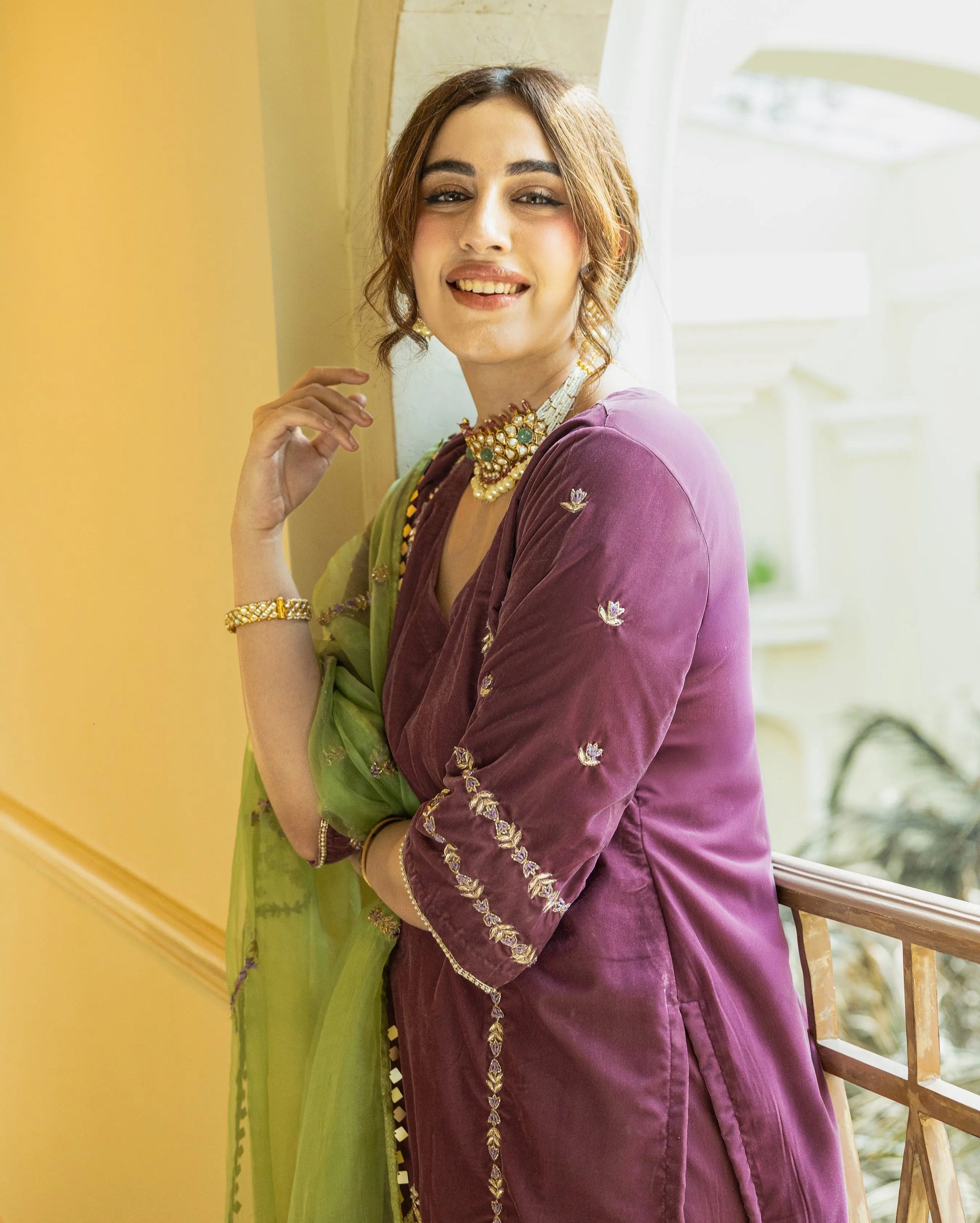 Kainat Mauve Embroidered Velvet Suit Set My Store
