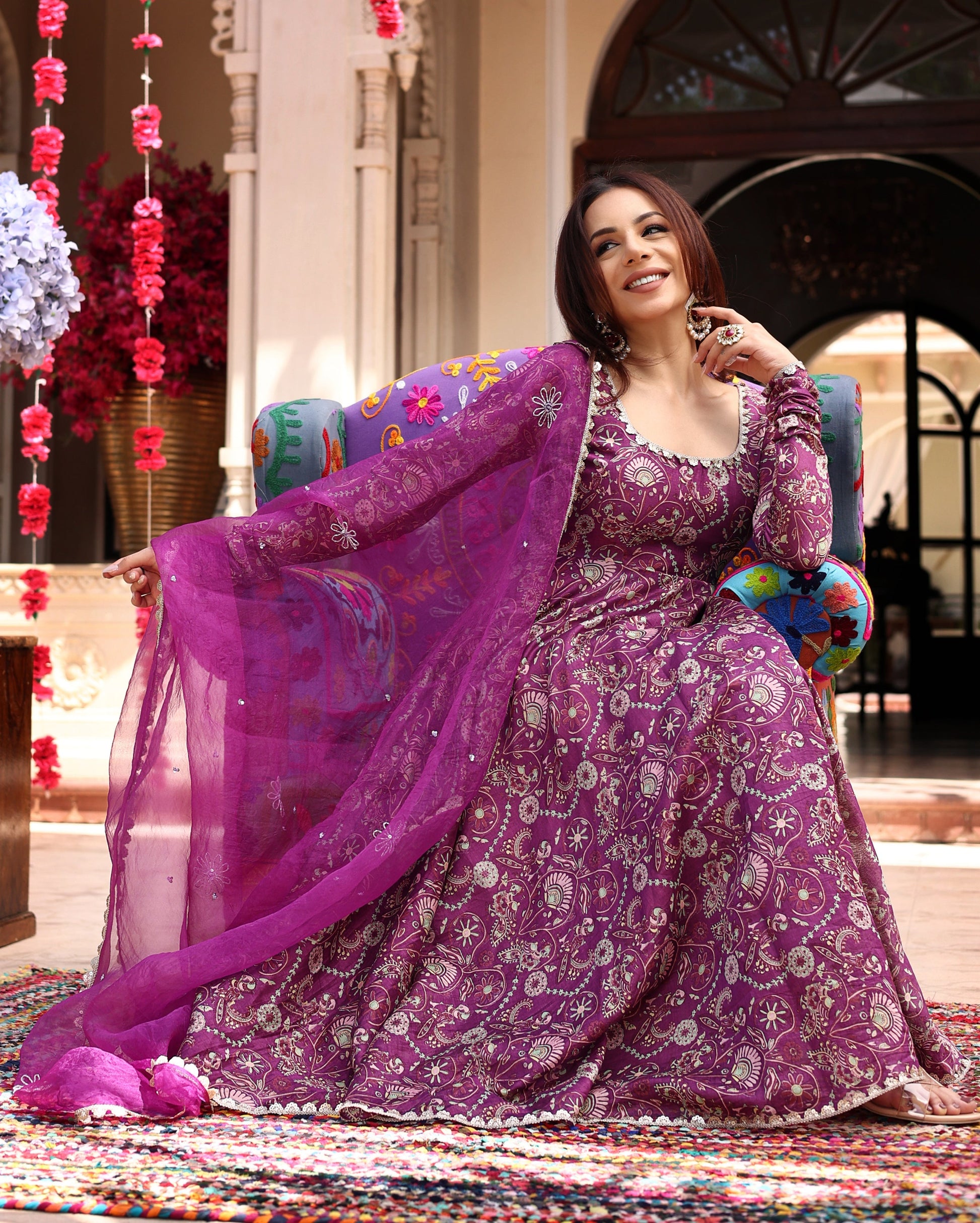 Floral Lavender Hues Printed Chanderi Suit Set Quick Cart