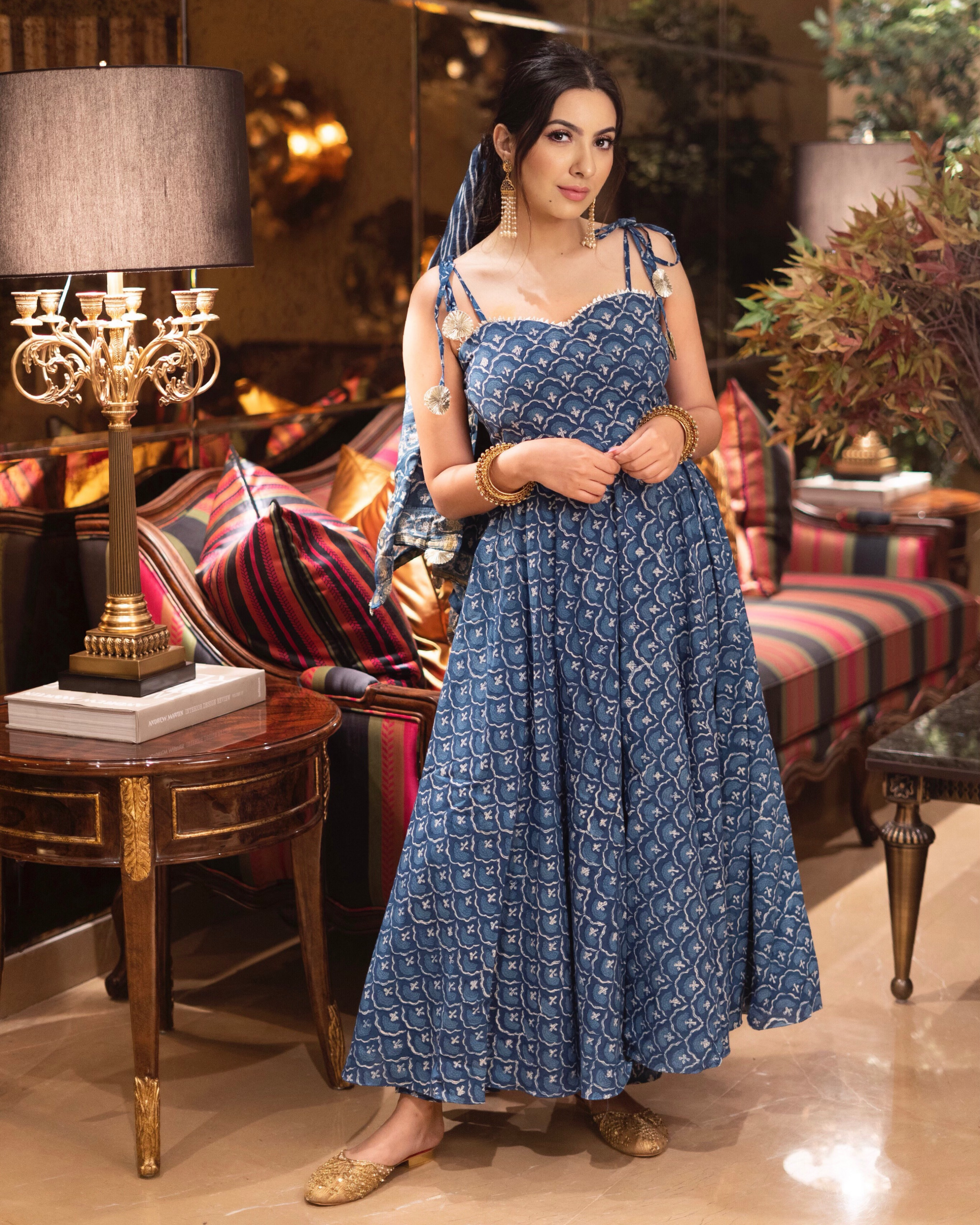 Denim Blue Handblock Suit Set Quick Cart