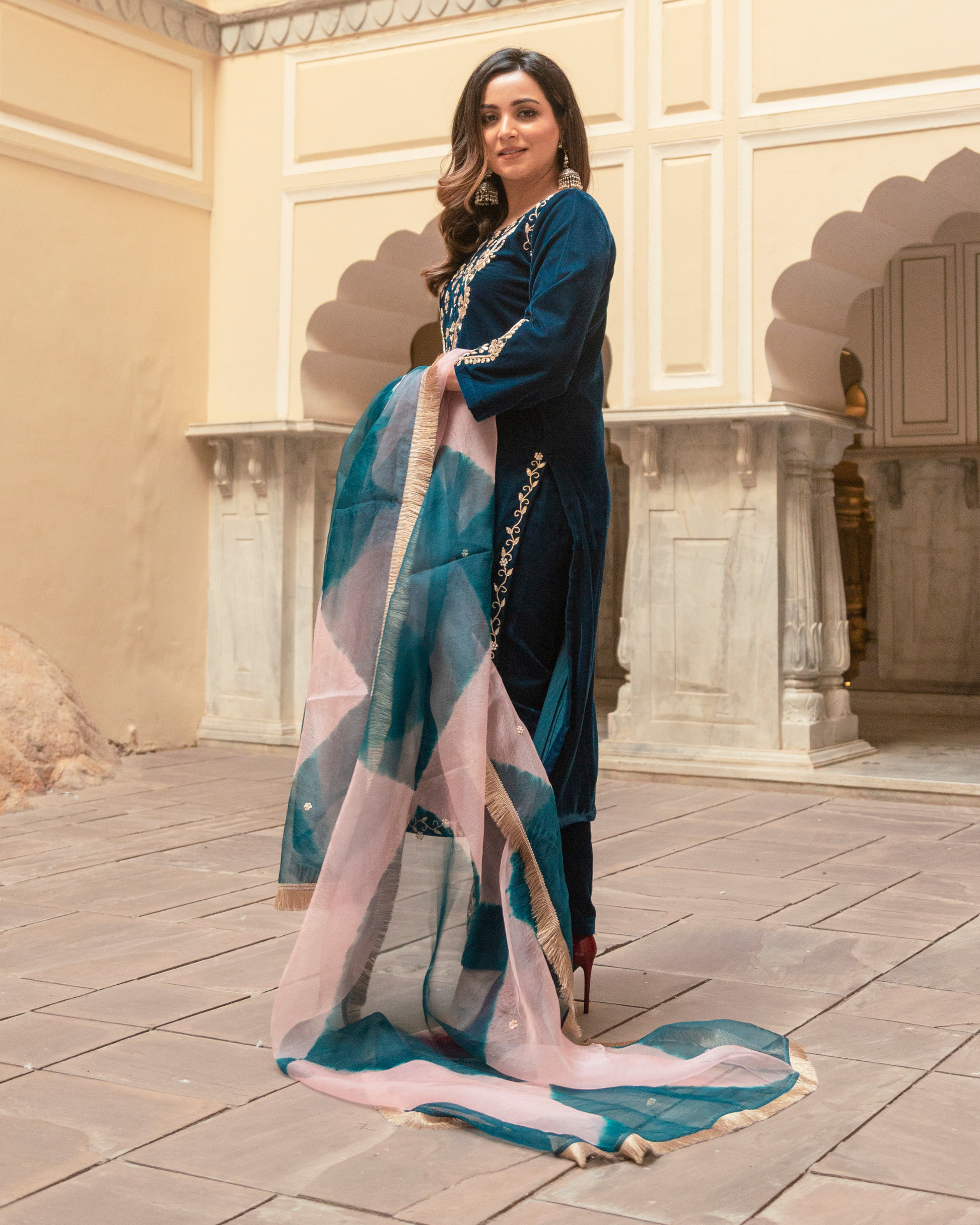 Vintage Blue Velvet Handcrafted Suit Set Quick Cart