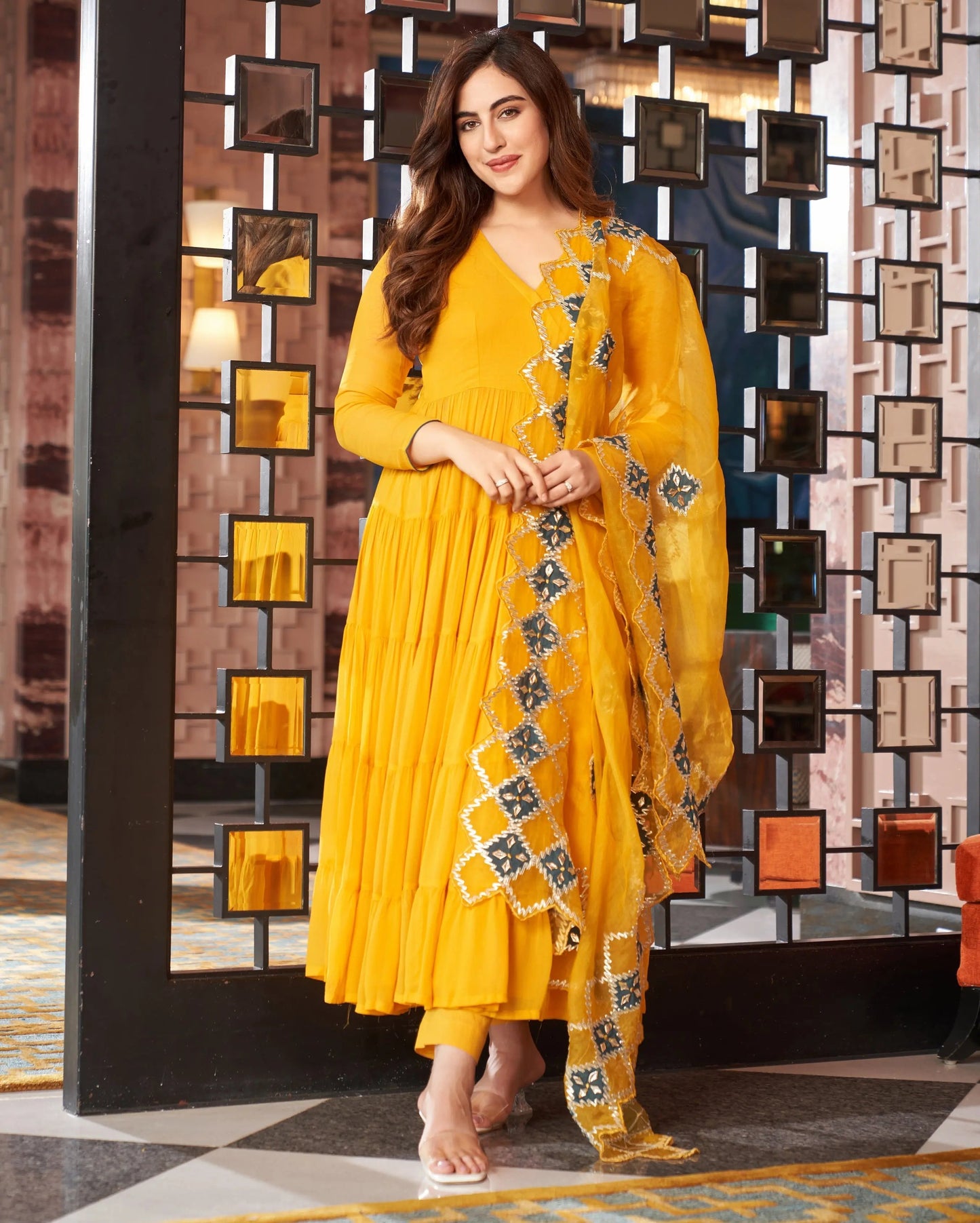 Resham Yellow Gotapatti Georgette Suit Set My Store