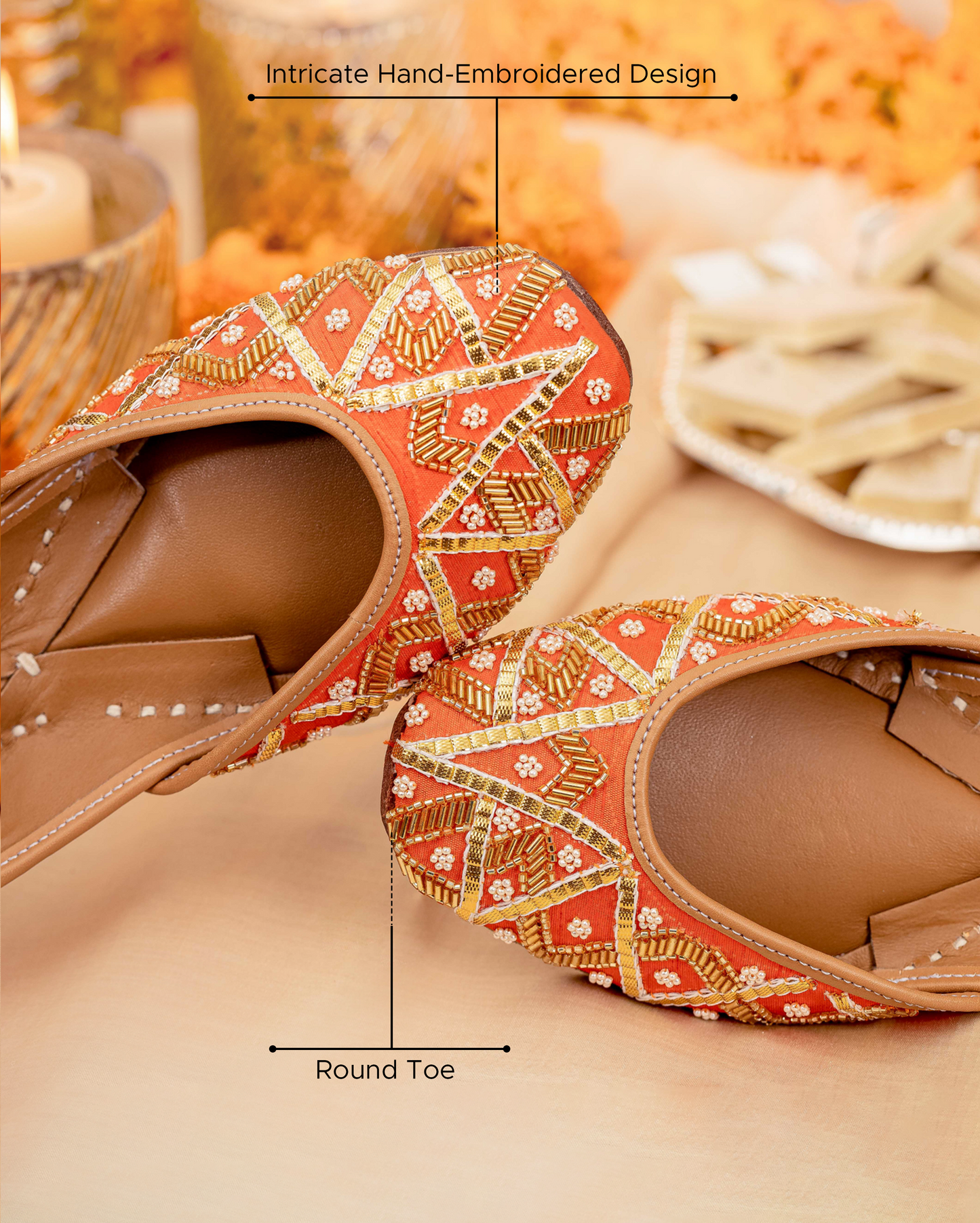 Punchy Orange Handcrafted Jutti My Store