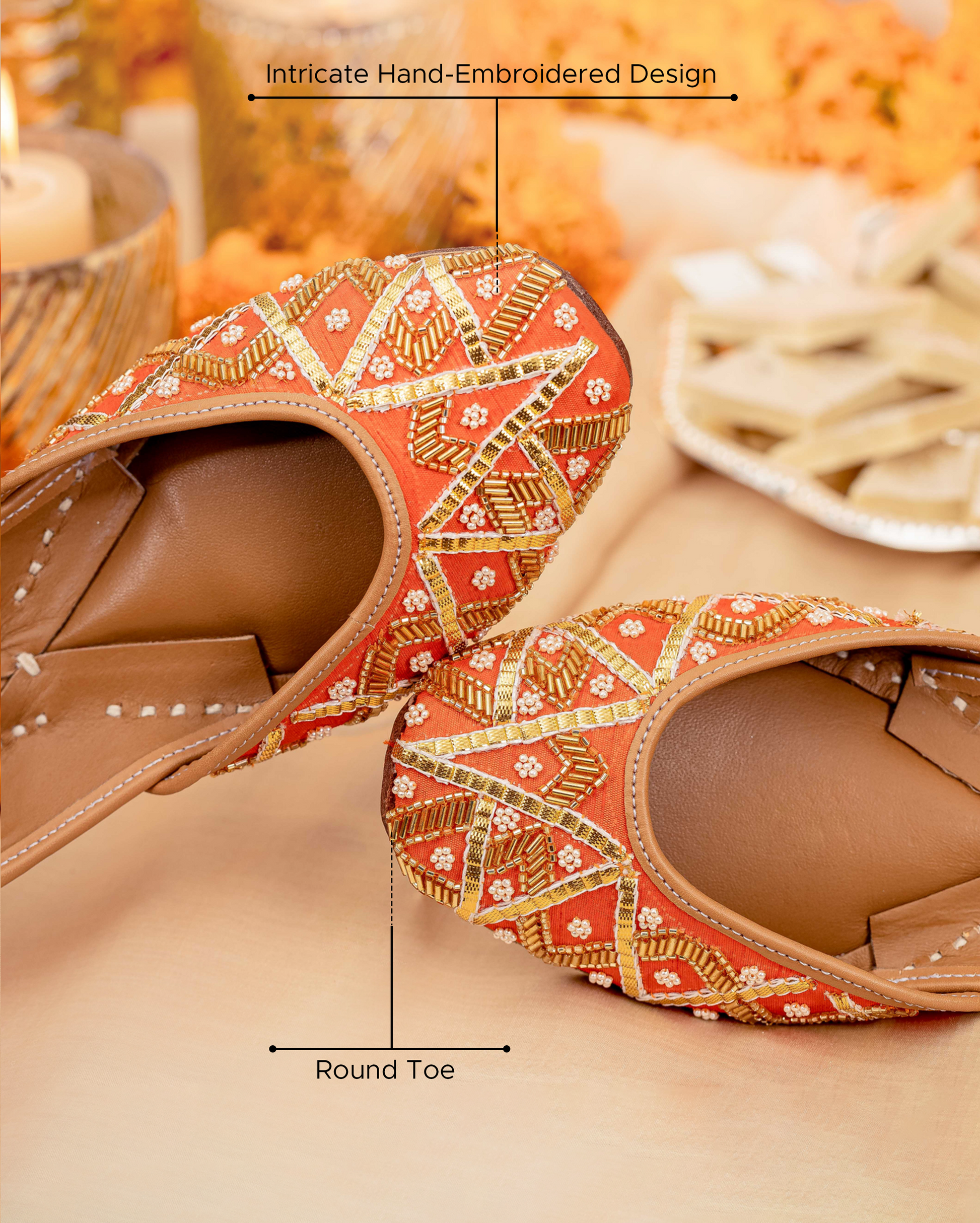 Punchy Orange Handcrafted Jutti My Store