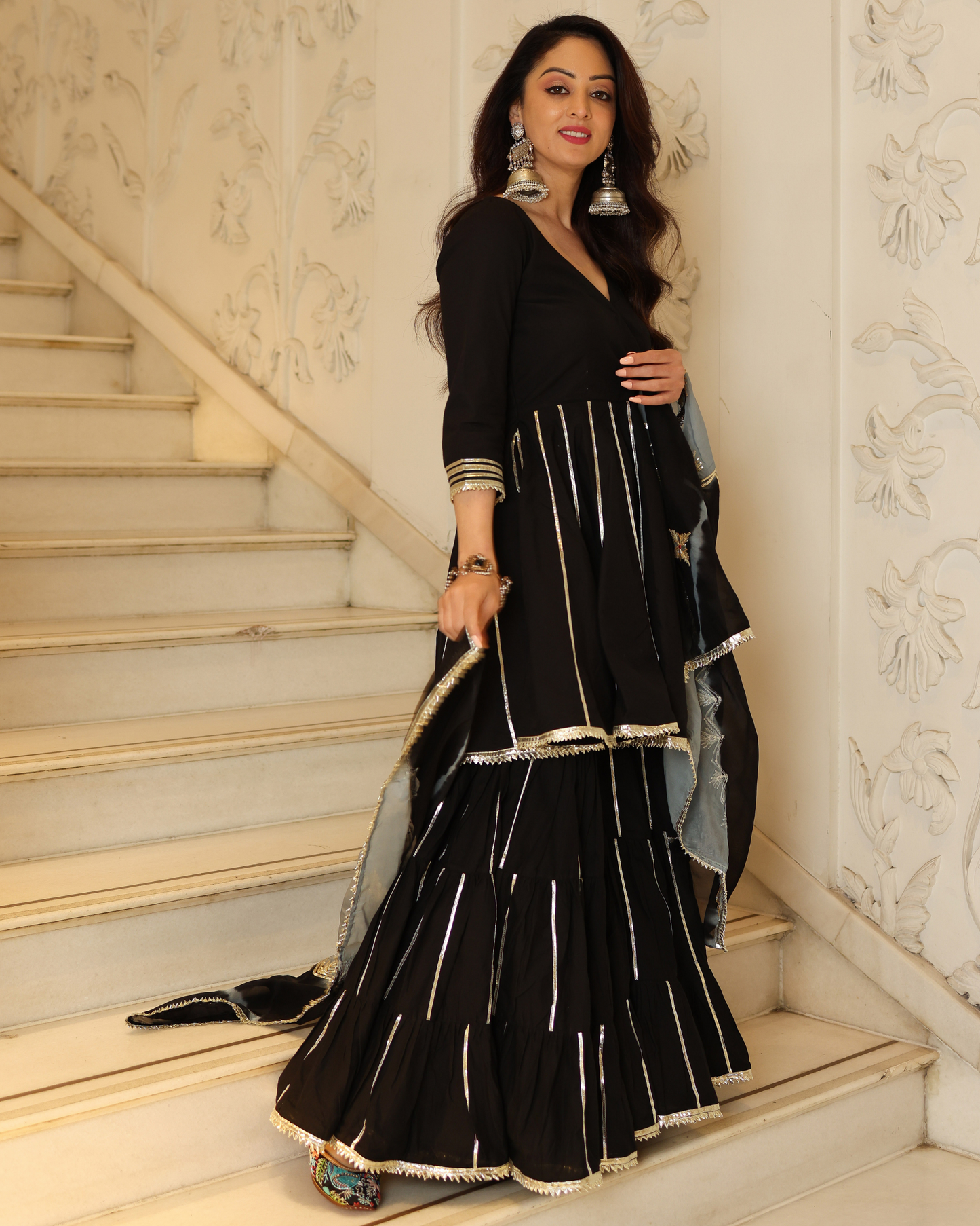 Polar Black Gotapatti Sharara Set My Store