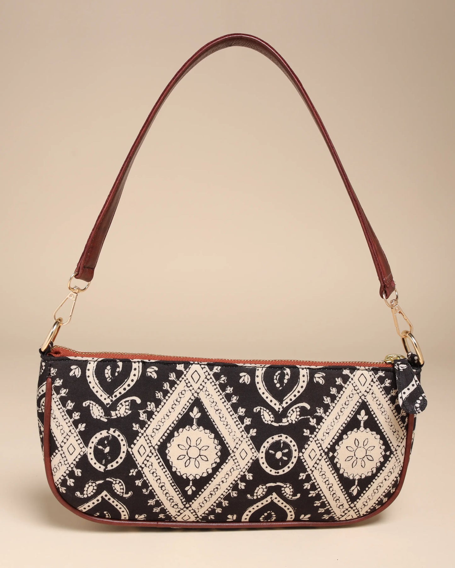 Sable Black Cotton Blockprinted Mini Baguette Bag My Store
