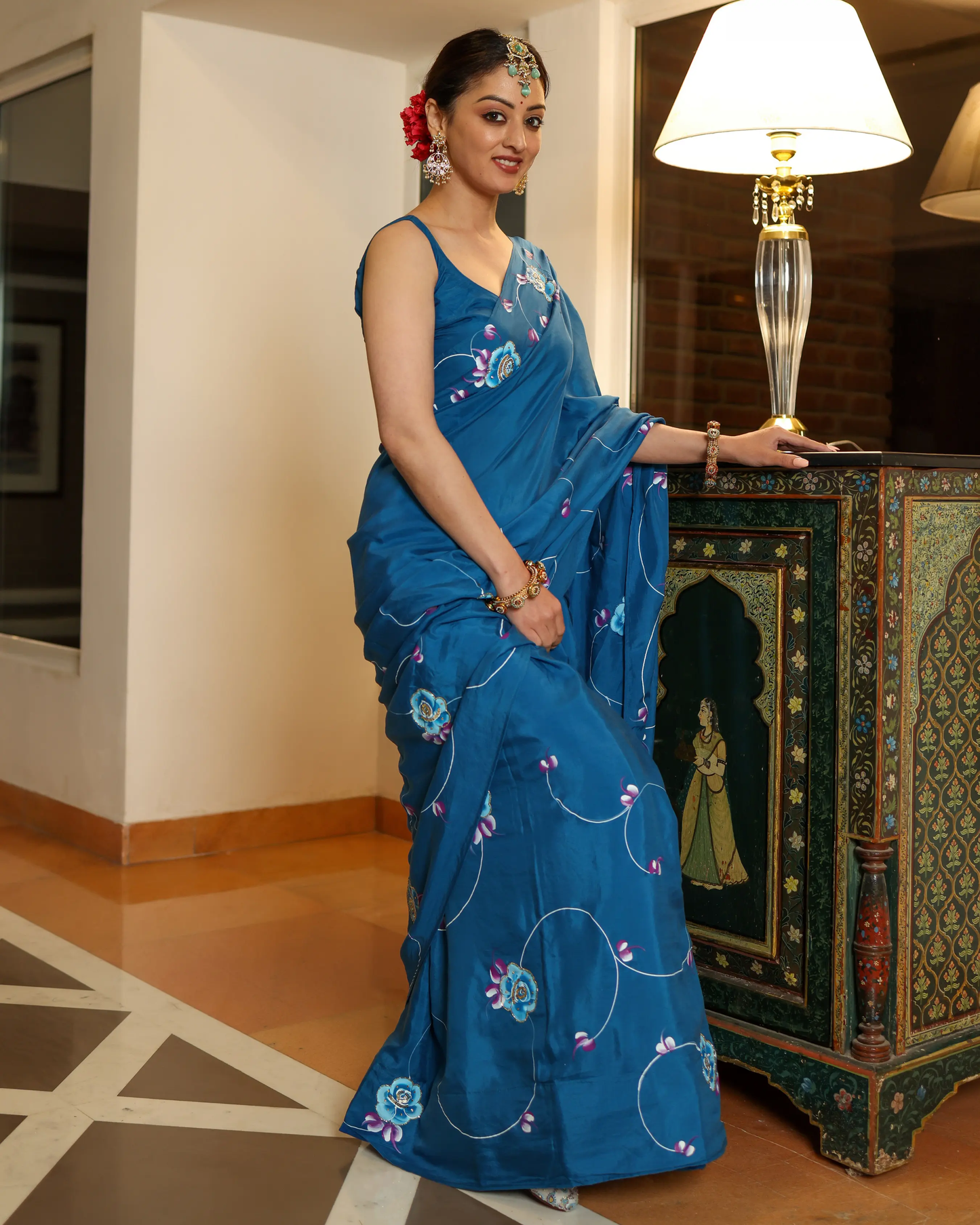 Galaxy Blue Handpainted Silk Saree My Store