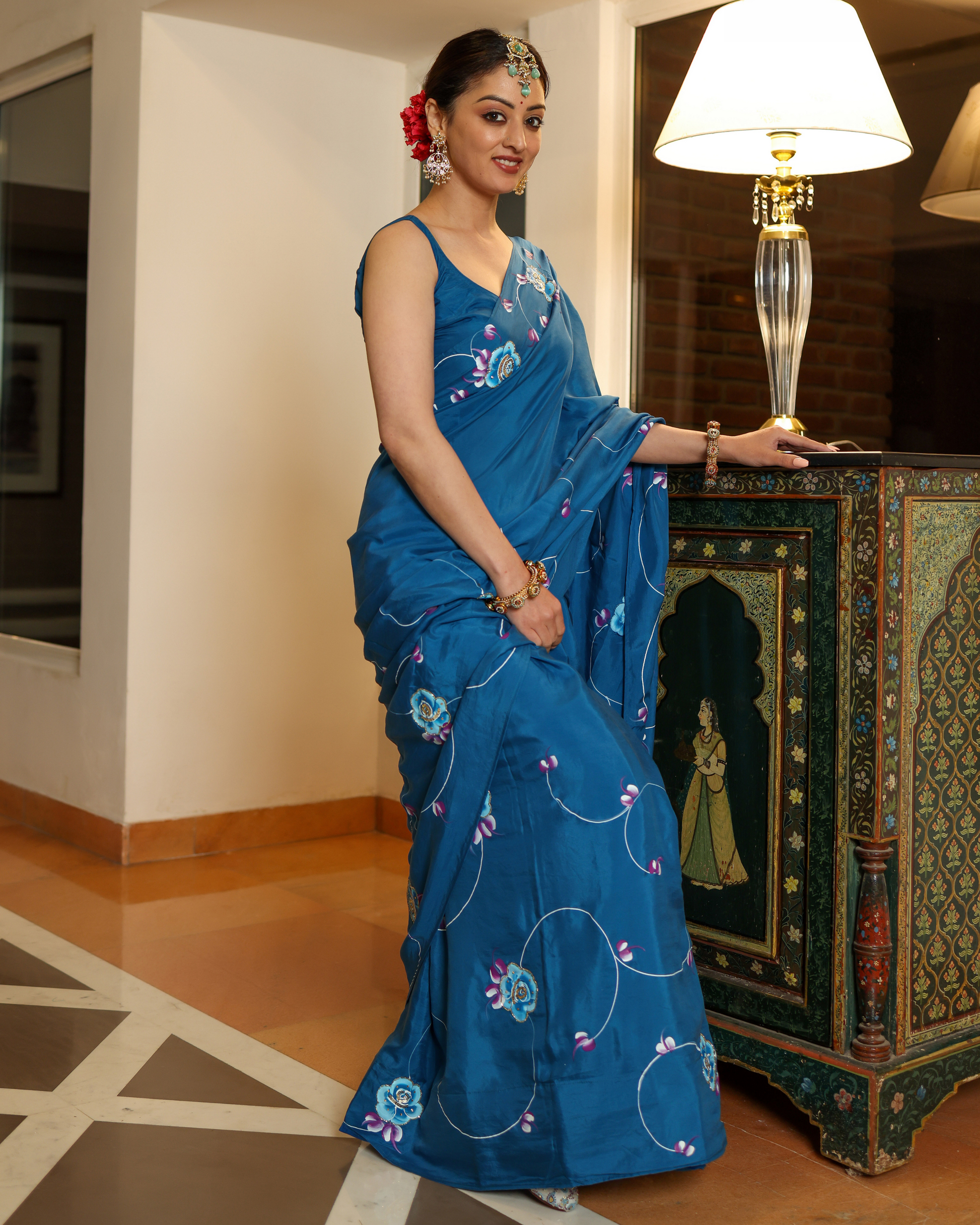 Galaxy Blue Handpainted Silk Saree My Store