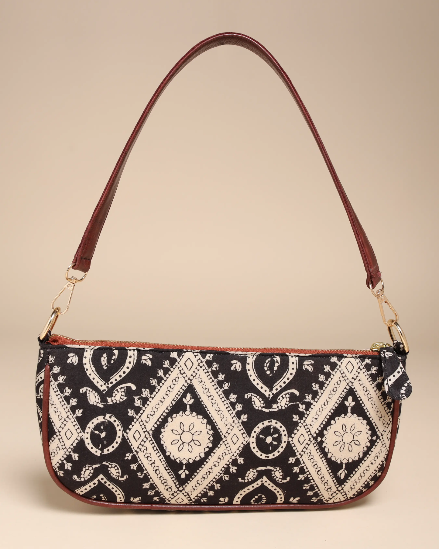 Sable Black Cotton Blockprinted Mini Baguette Bag My Store