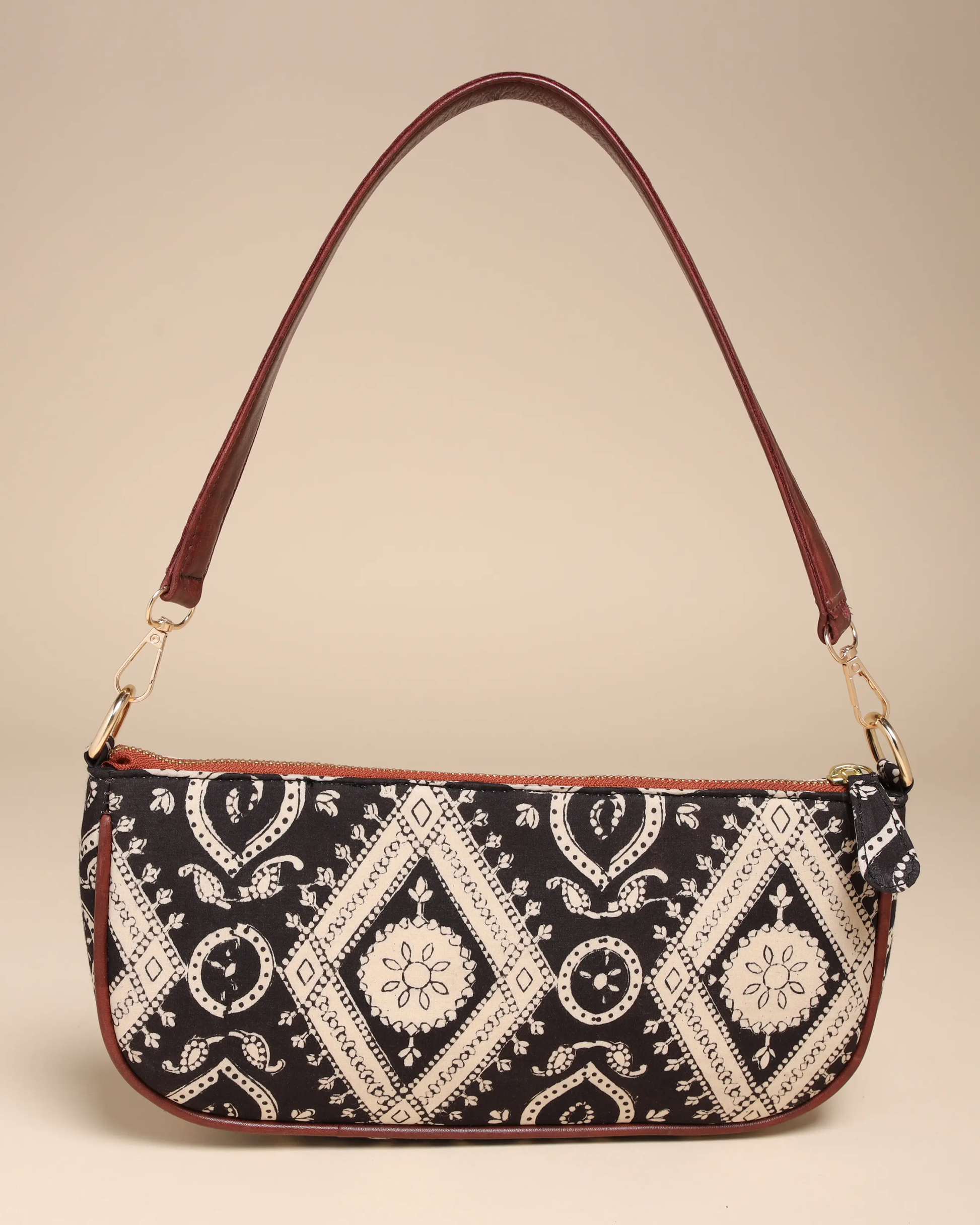 Sable Black Cotton Blockprinted Mini Baguette Bag My Store