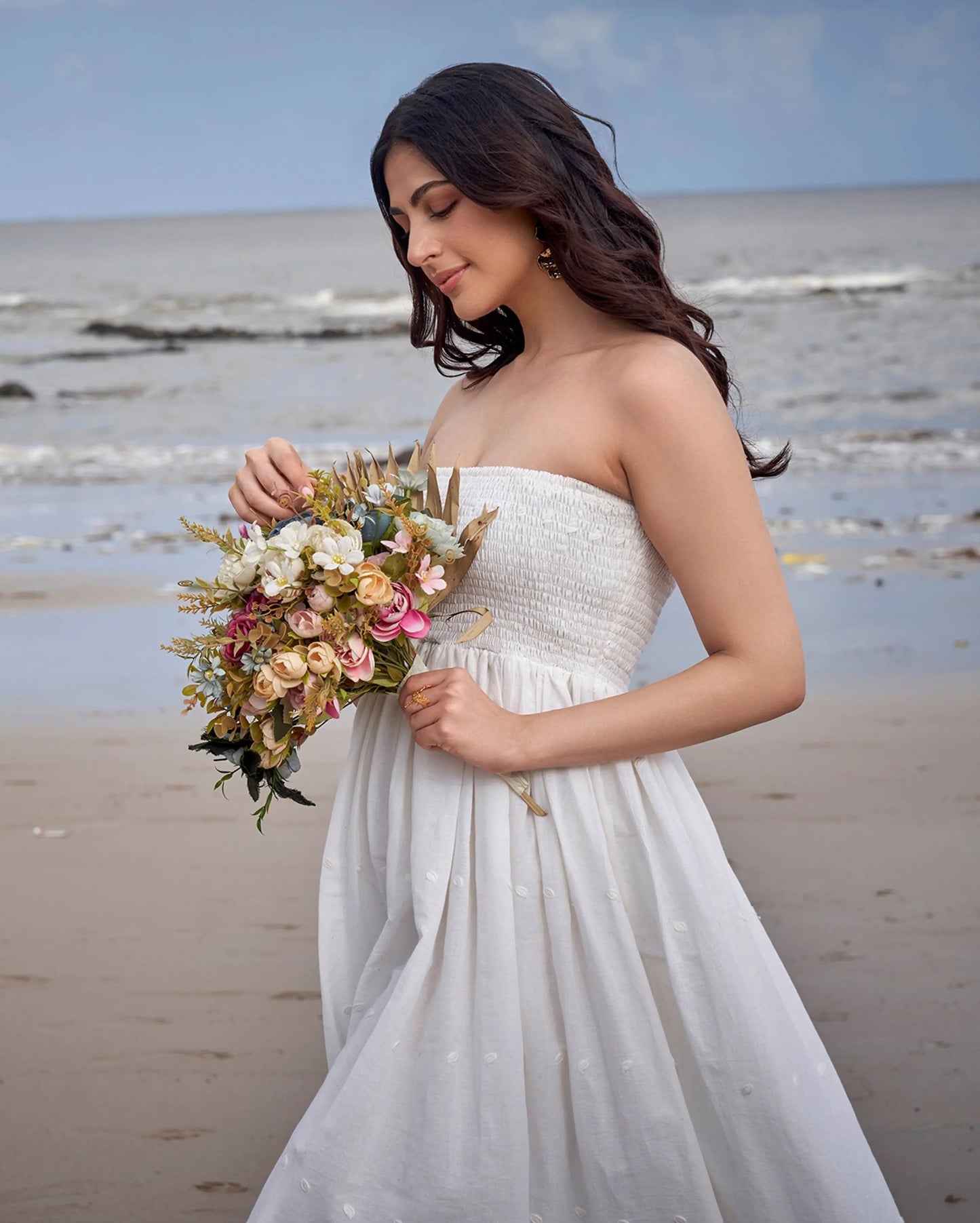 Swallow Off White Solid Cotton Schiffli Dress My Store