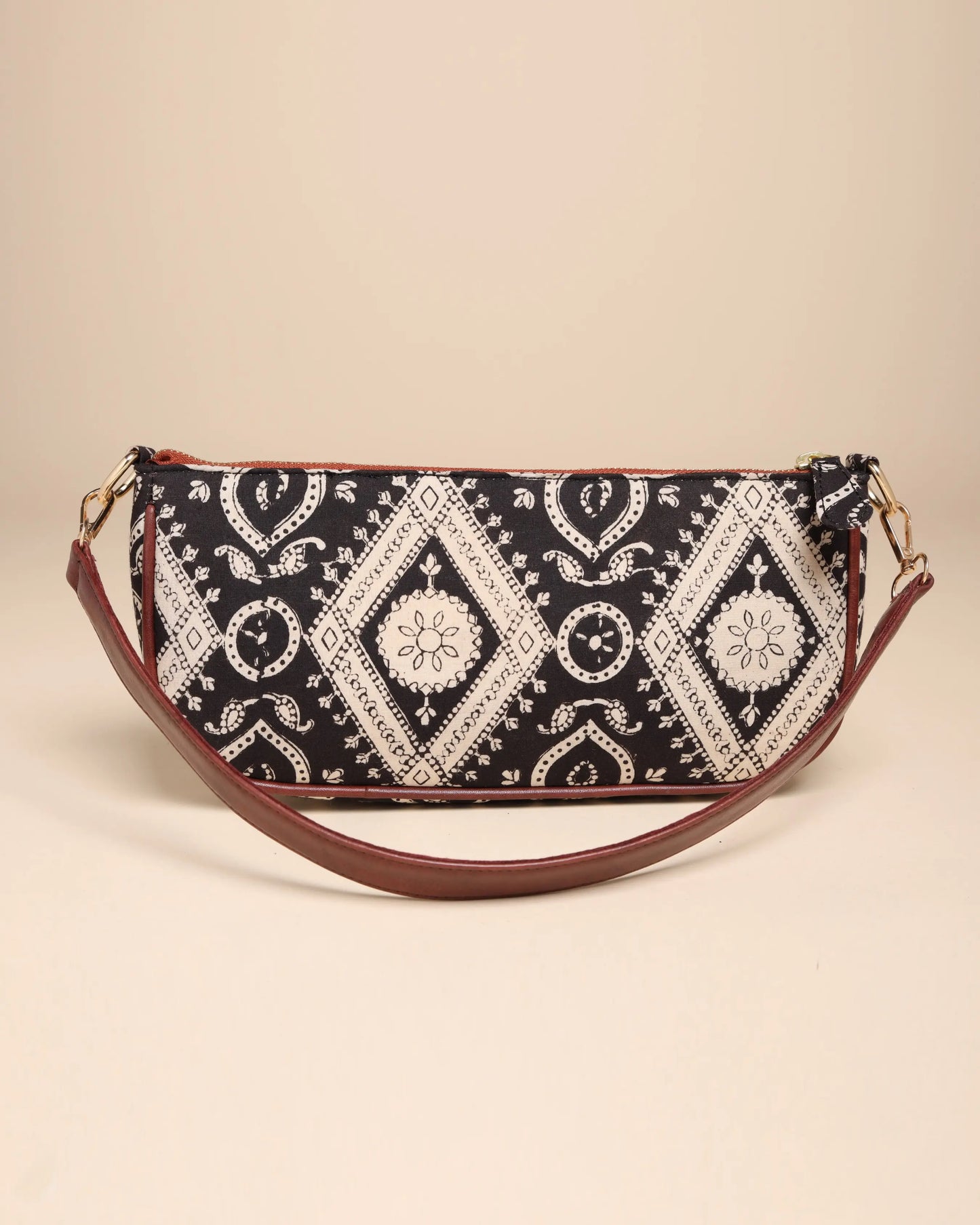 Sable Black Cotton Blockprinted Mini Baguette Bag My Store