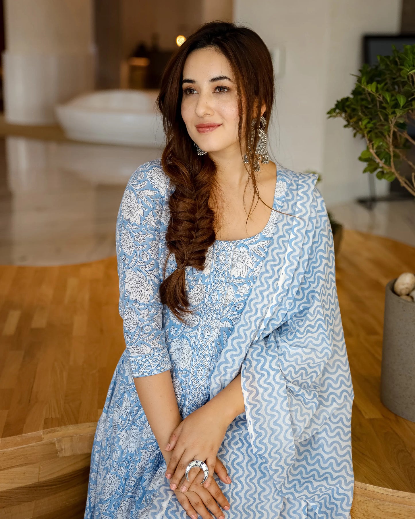 Cornflower Blue Handblock Suit Set My Store