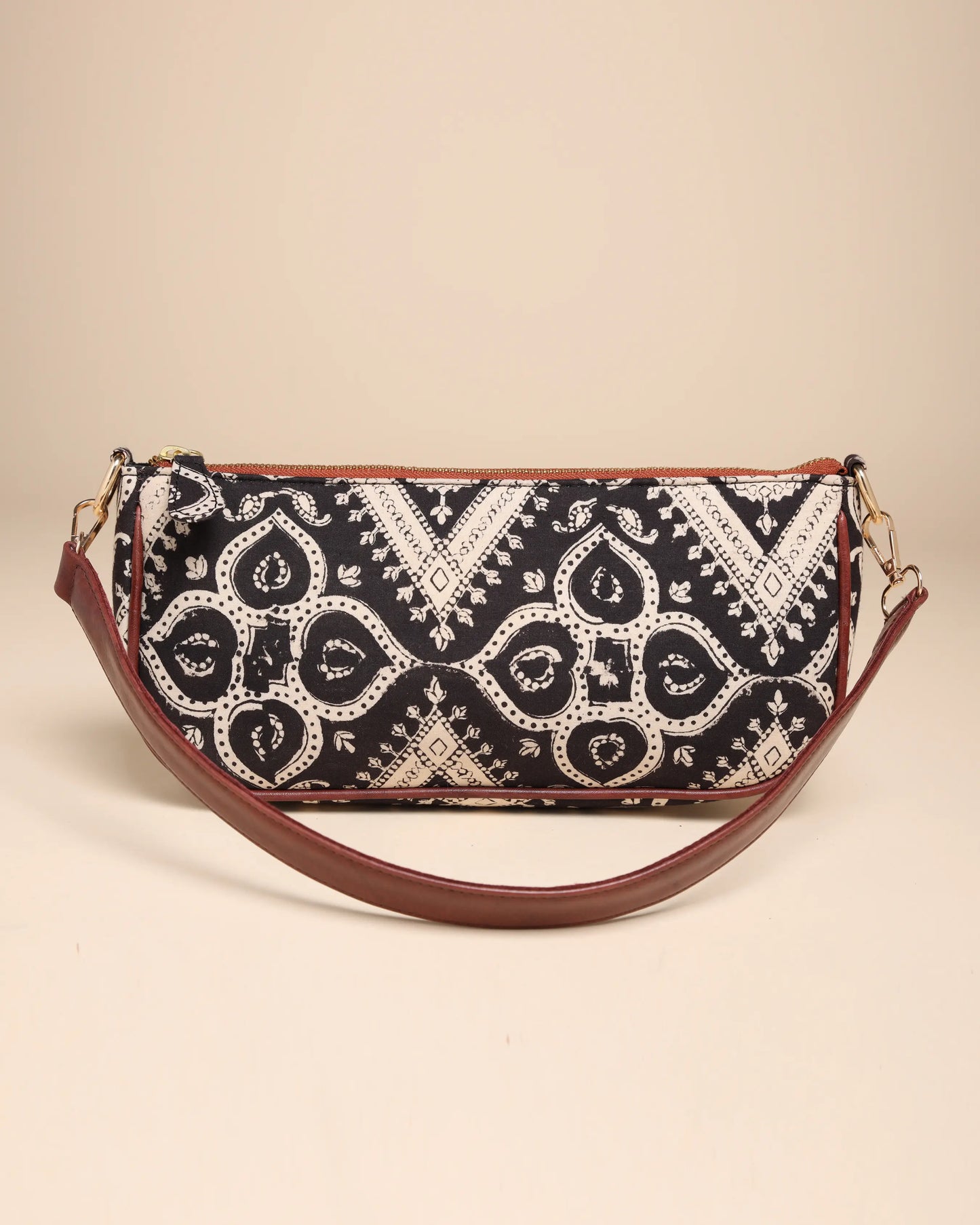 Sable Black Cotton Blockprinted Mini Baguette Bag My Store