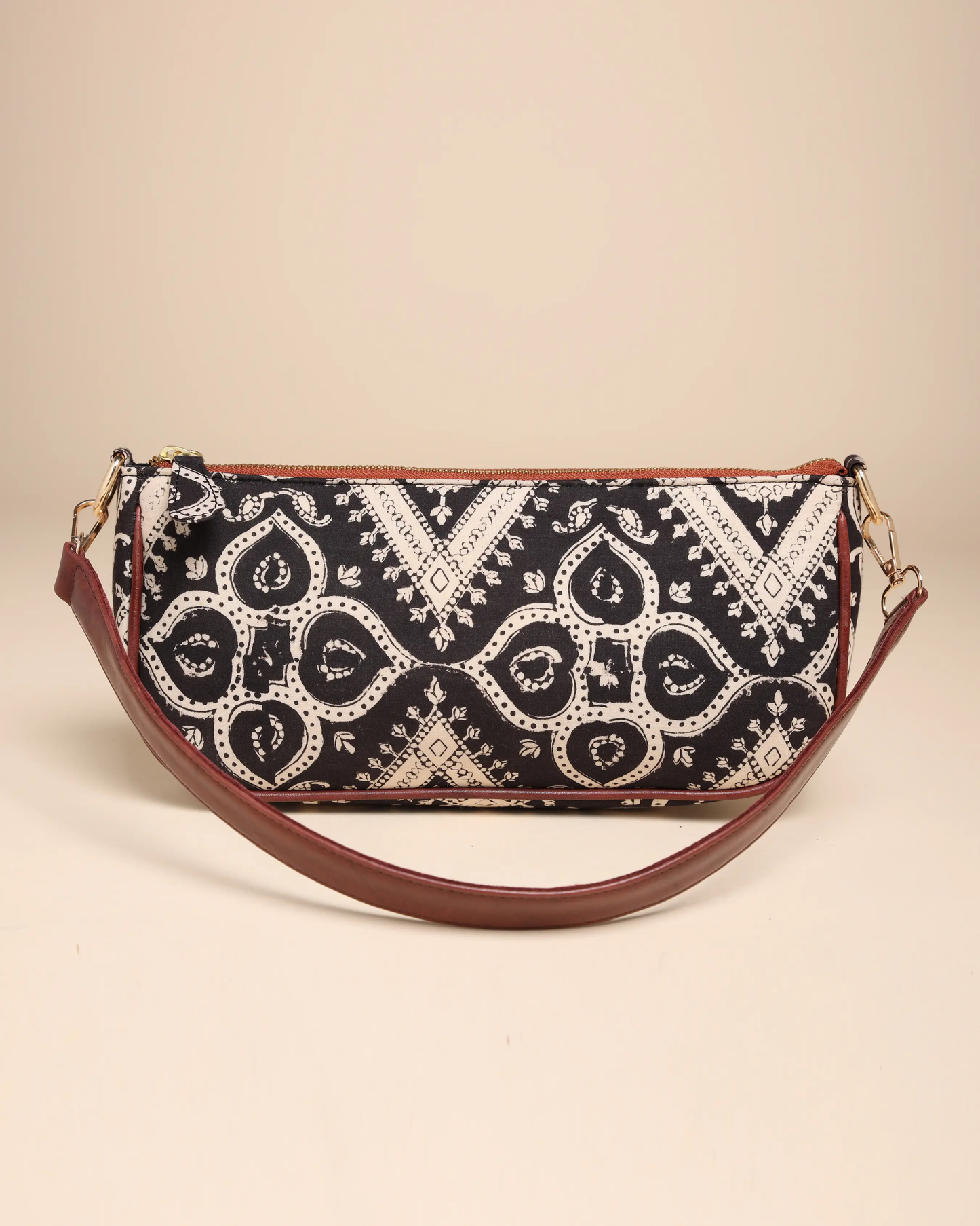 Sable Black Cotton Blockprinted Mini Baguette Bag My Store