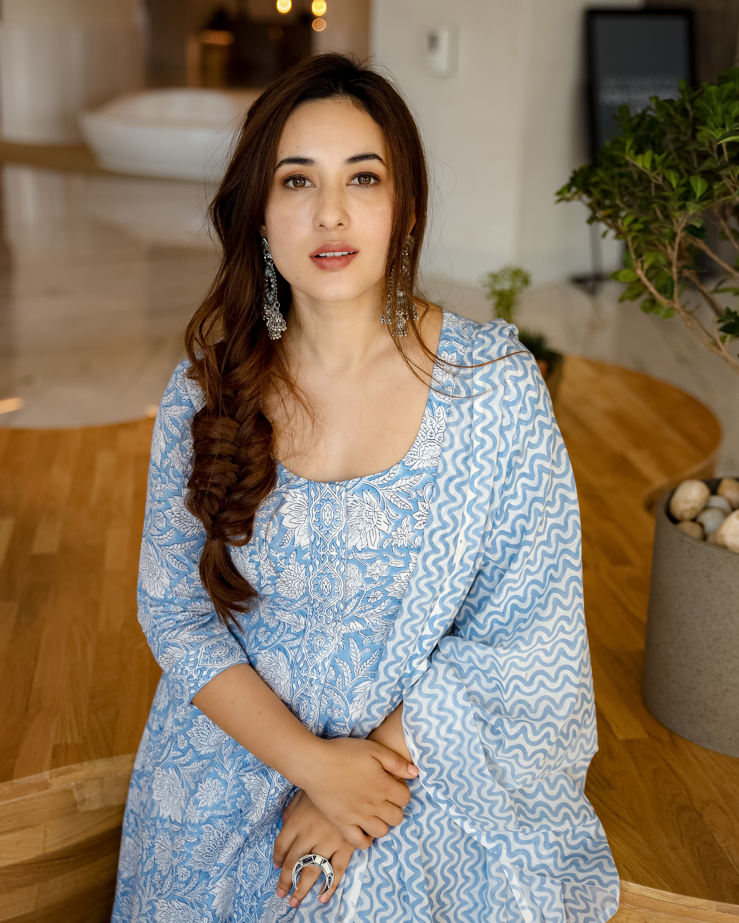 Cornflower Blue Handblock Suit Set My Store