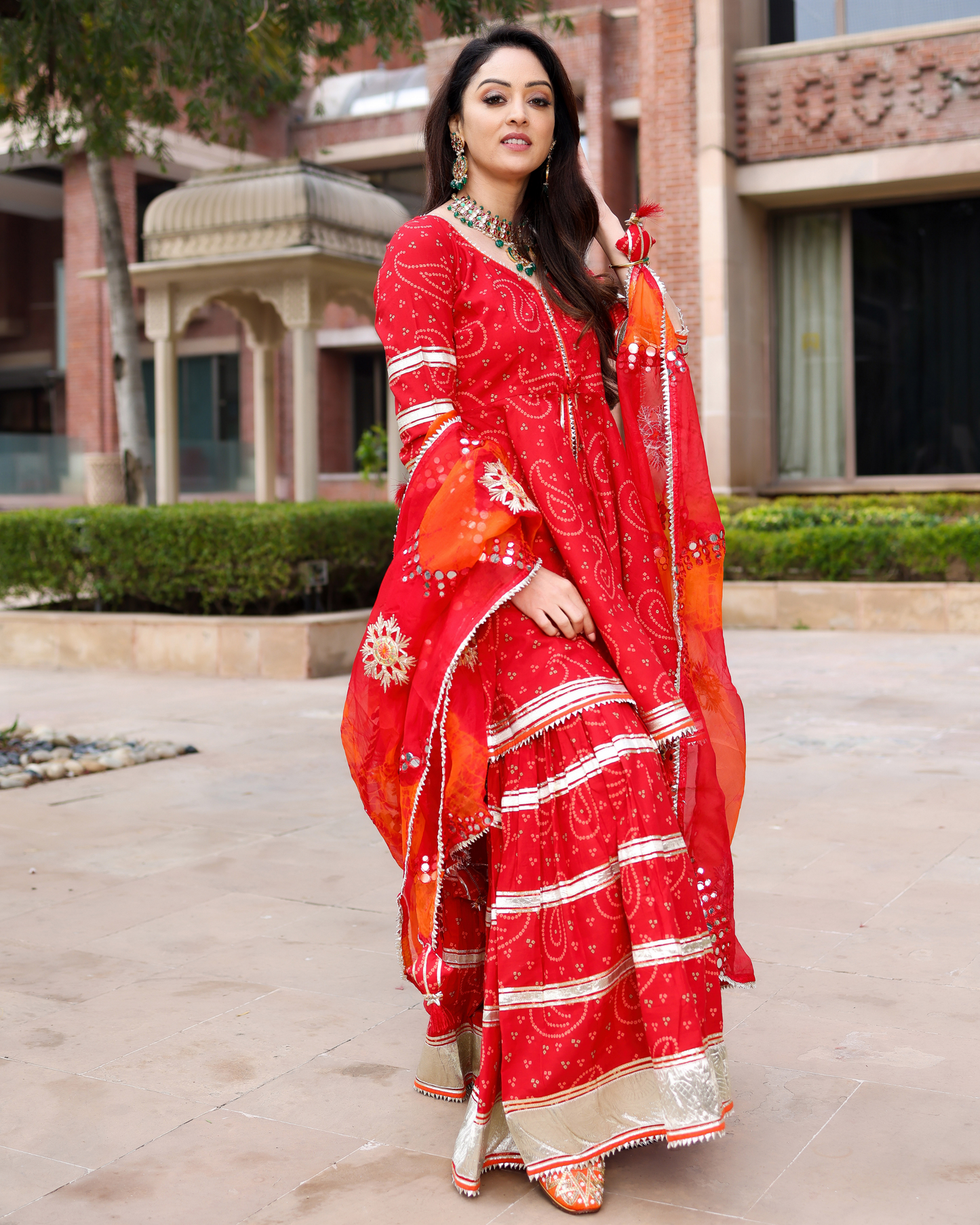 Red Hibiscus Gotapatti Sharara Set My Store