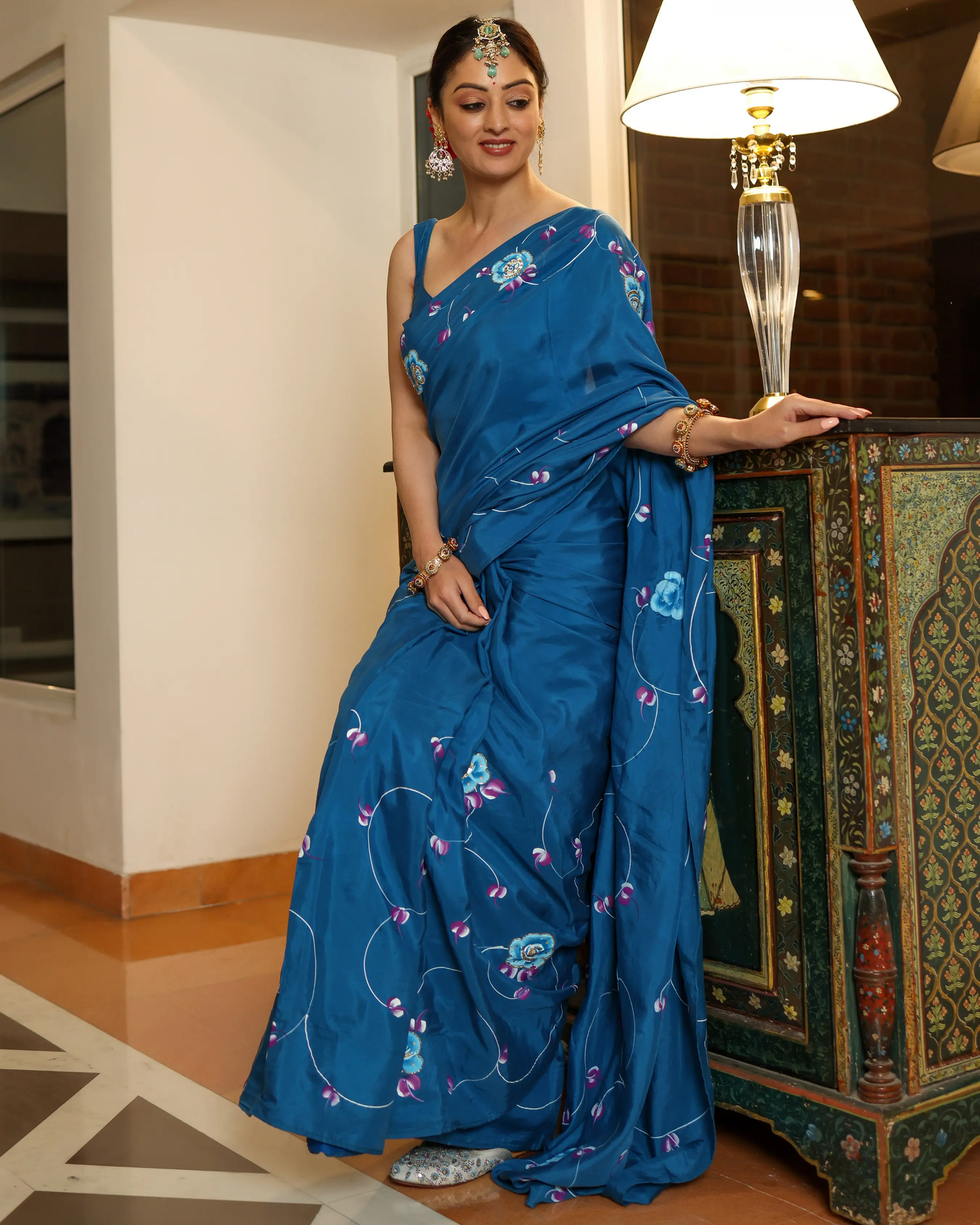 Galaxy Blue Handpainted Silk Saree My Store