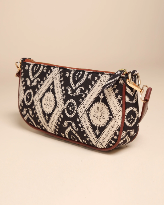 Sable Black Cotton Blockprinted Mini Baguette Bag My Store