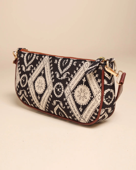 Sable Black Cotton Blockprinted Mini Baguette Bag My Store