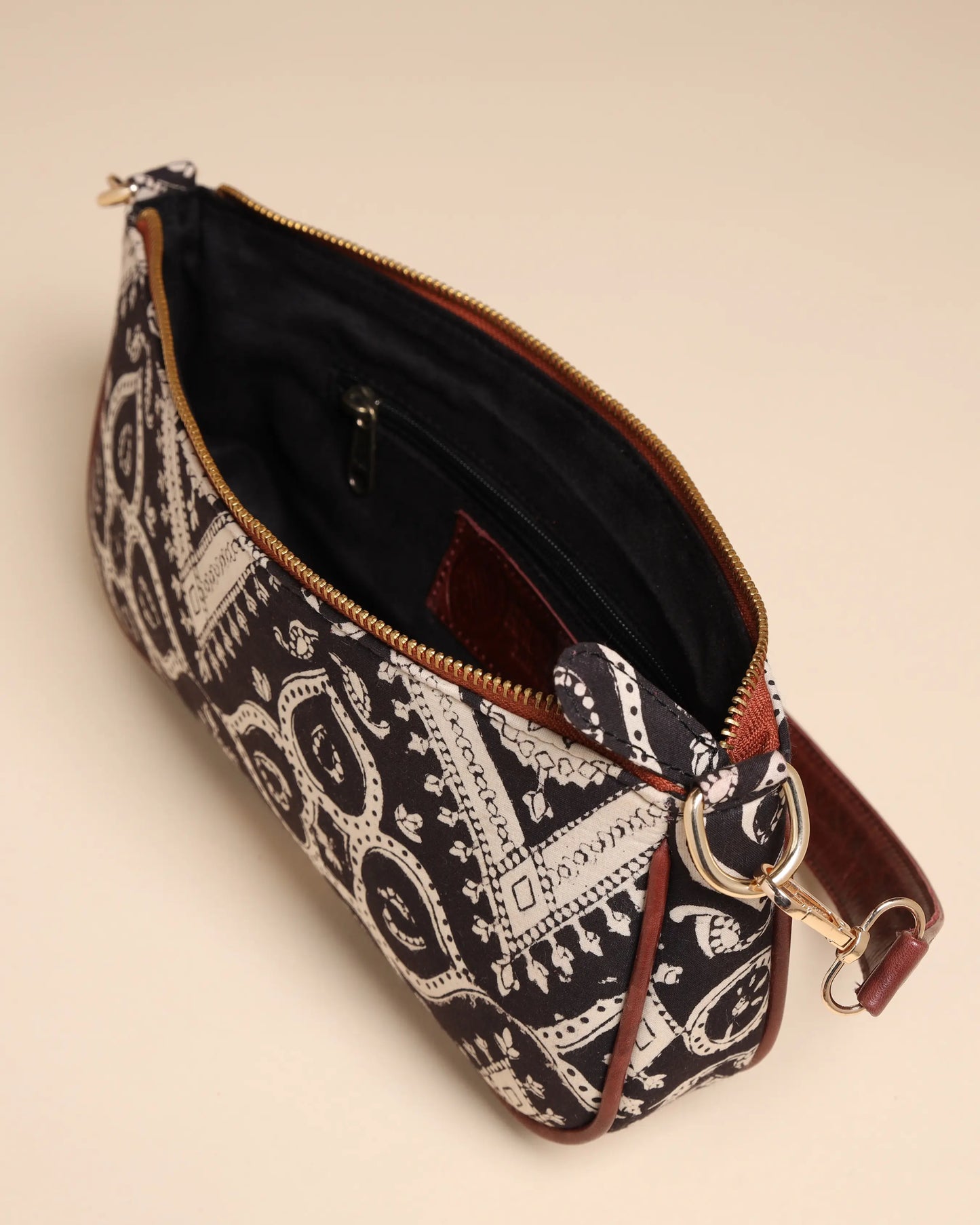 Sable Black Cotton Blockprinted Mini Baguette Bag My Store
